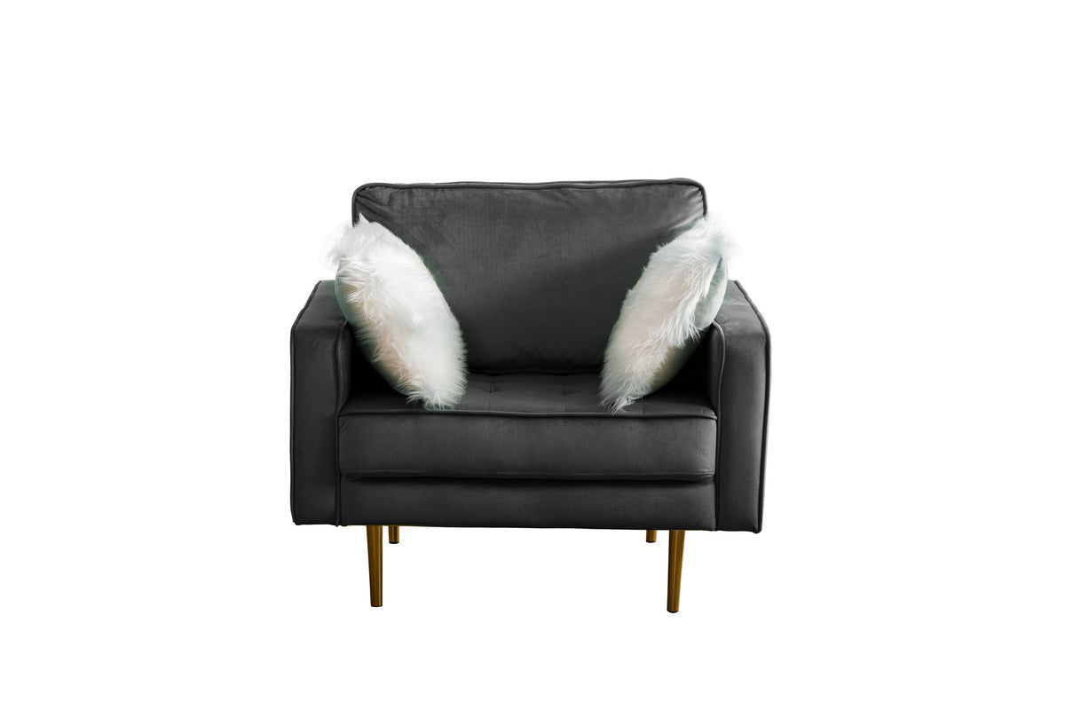 Lilola Home Theo Gray Velvet Sofa Loveseat Chair Living Room Set with Pillows