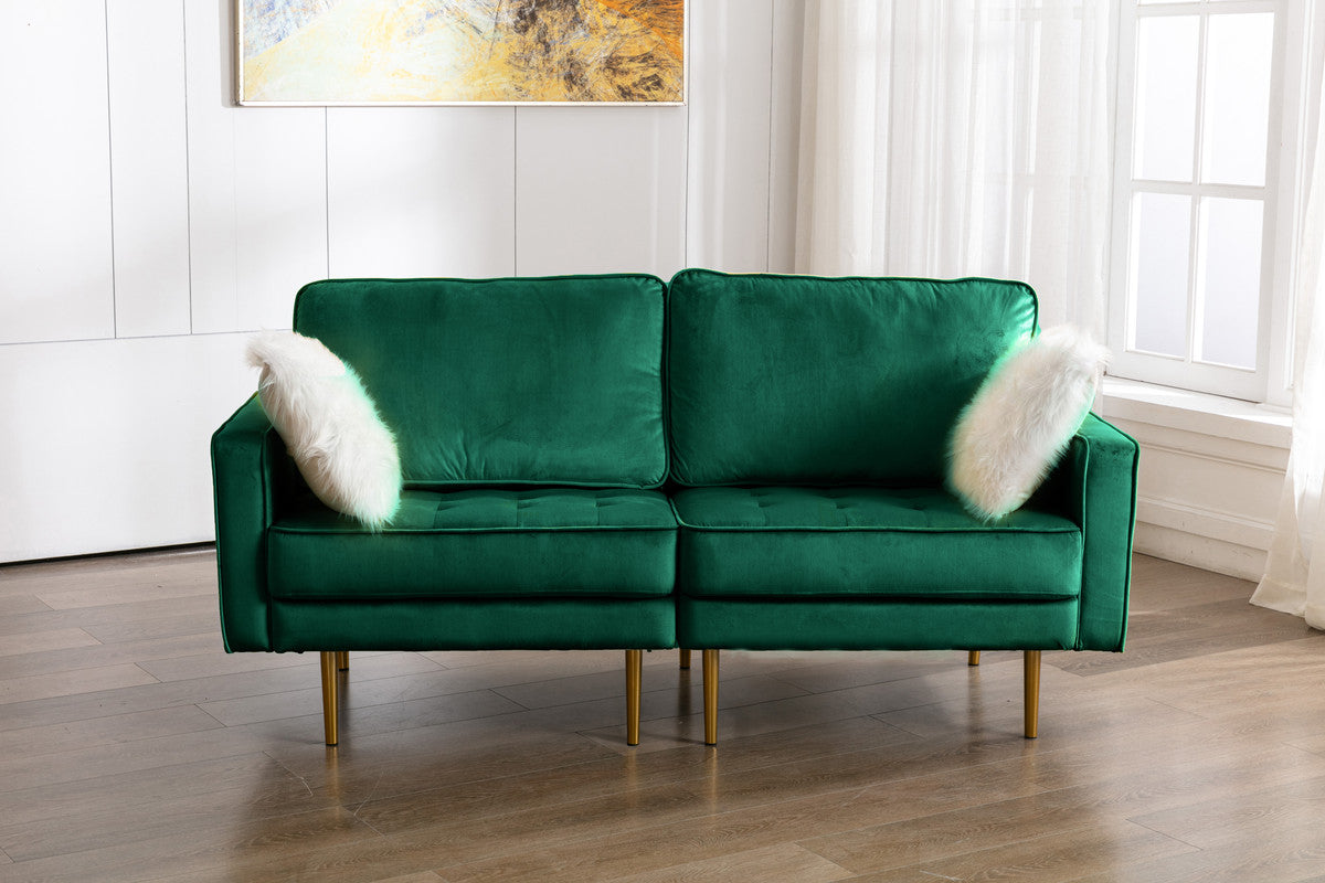 Lilola Home Theo Green Velvet Loveseat with Pillows