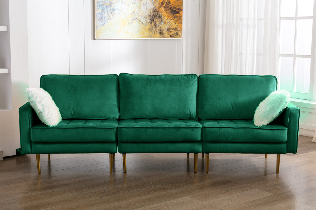 Lilola Home Theo Green Velvet Sofa with Pillows