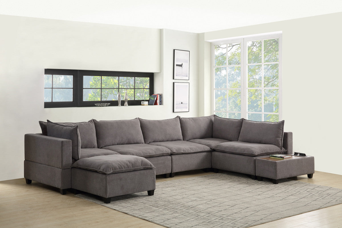 Madison Light Gray 7Pc Modular Sectional Sofa Chaise, USB Storage Console Table