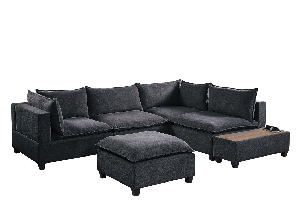 Madison Dark Gray 6 Piece Modular Sectional, Ottoman, USB Storage Console Table