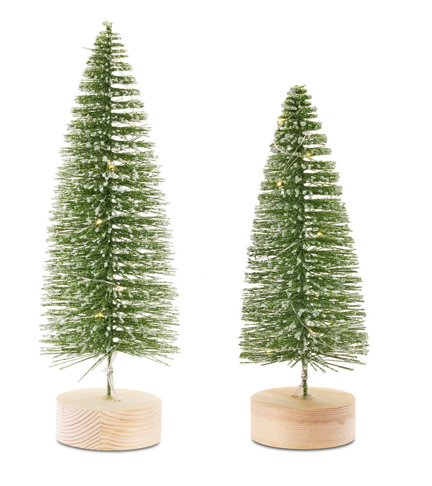 Tree With Led (Set Of 4) 10.75"H, 14"H Plastic 6 Hr TimerGreen, White, Brown