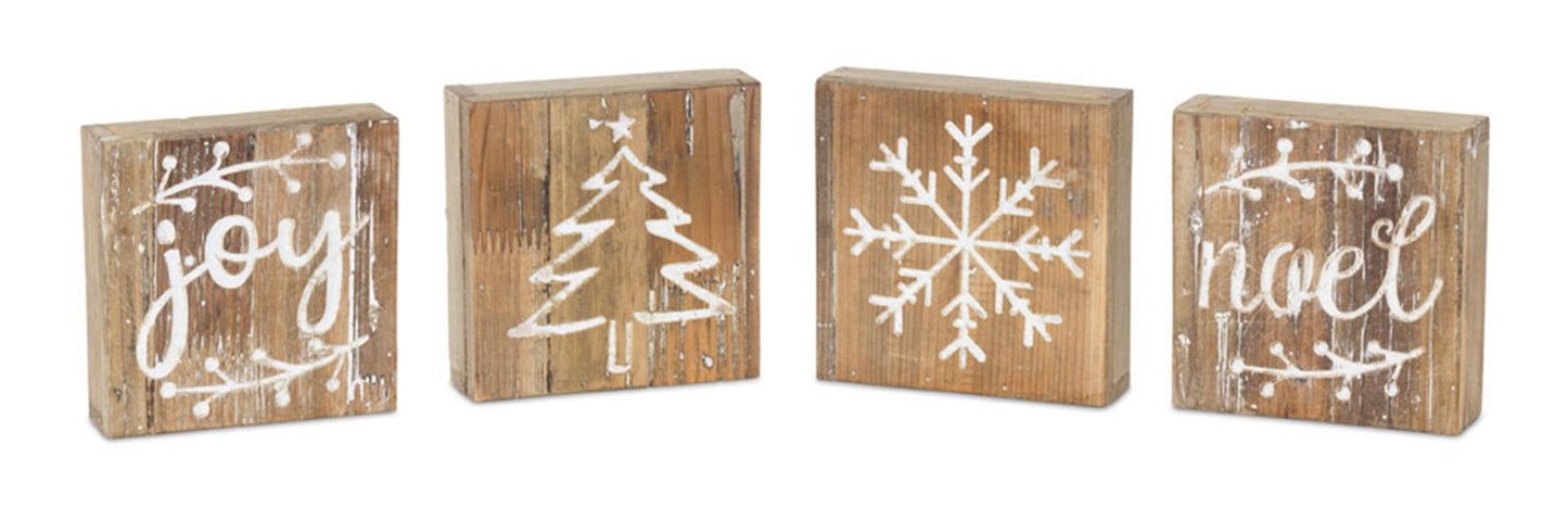 Christmas Plaque (Set Of 8) 6"Sq Wood