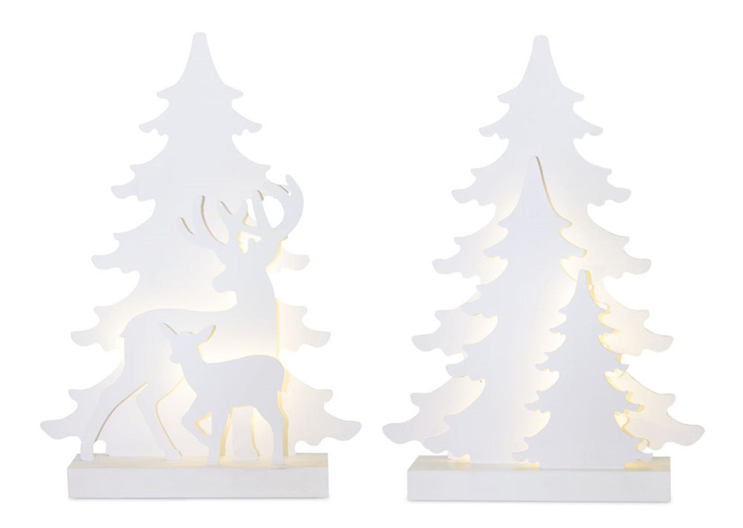 Led Tree And Deer (Set Of 2) 16"H Polyester/Mdf 6 Hr Timer