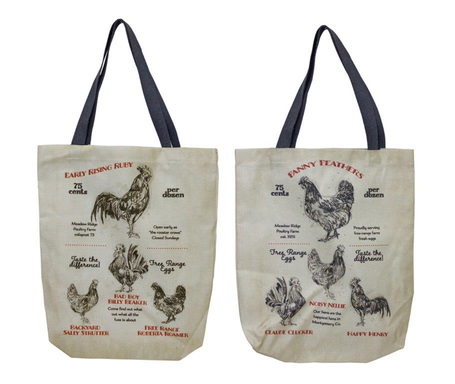 Chicken Tote Bag (Set Of 2) 15.75"L x 27"H Linen