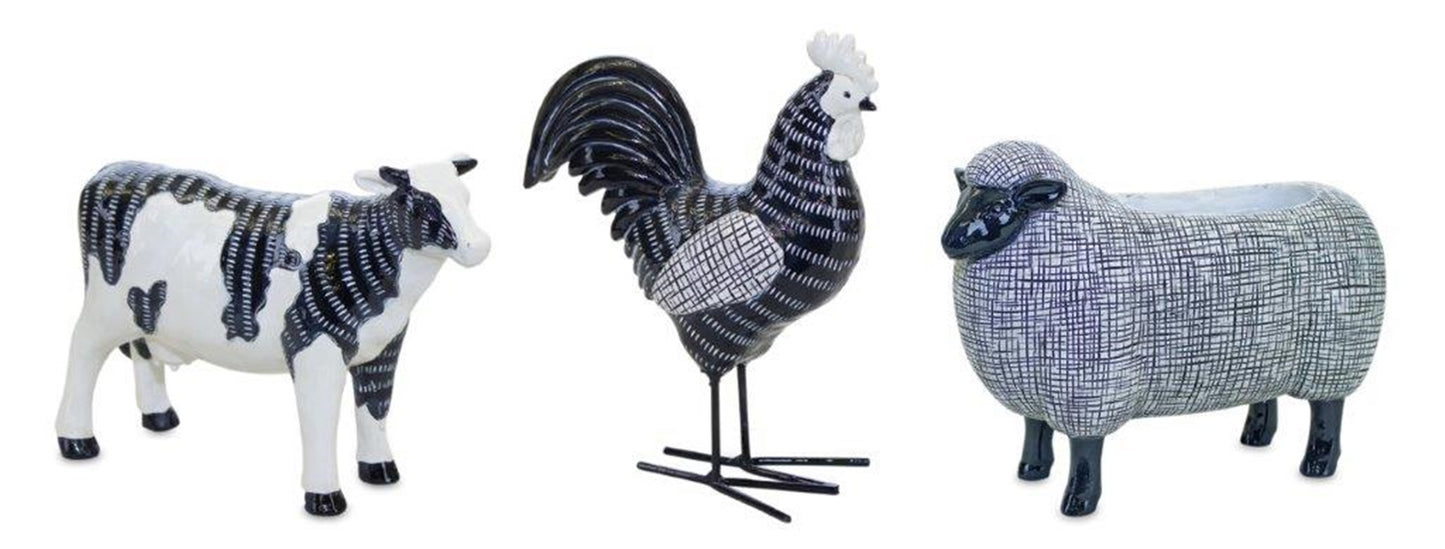 Chicken/Cow/Sheep (Set Of 3) 4.25"H, 4.5"H, 6"H Resin