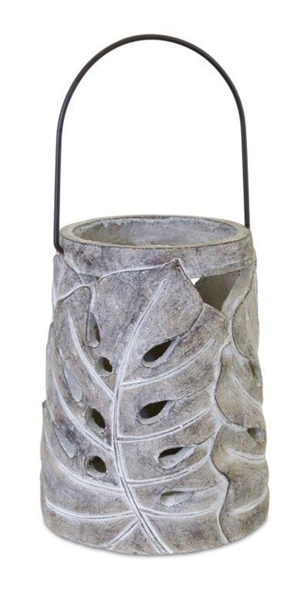 Lantern W/Leaf 12.75"H Cement