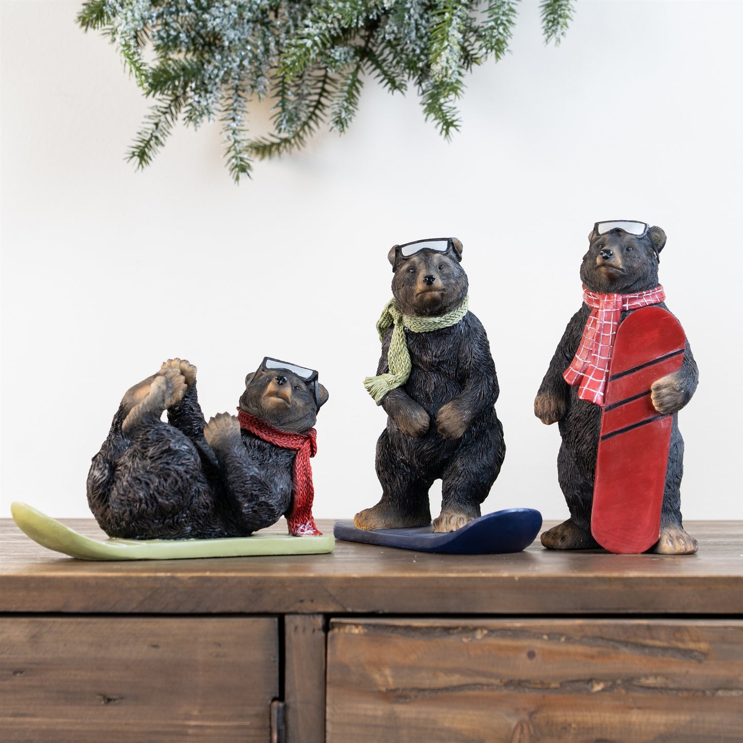 Bear Snowboard (Set Of 3) 8"L x 4.75"H, 3"L x 8"H, 7.5"L x 7.25"H Resin