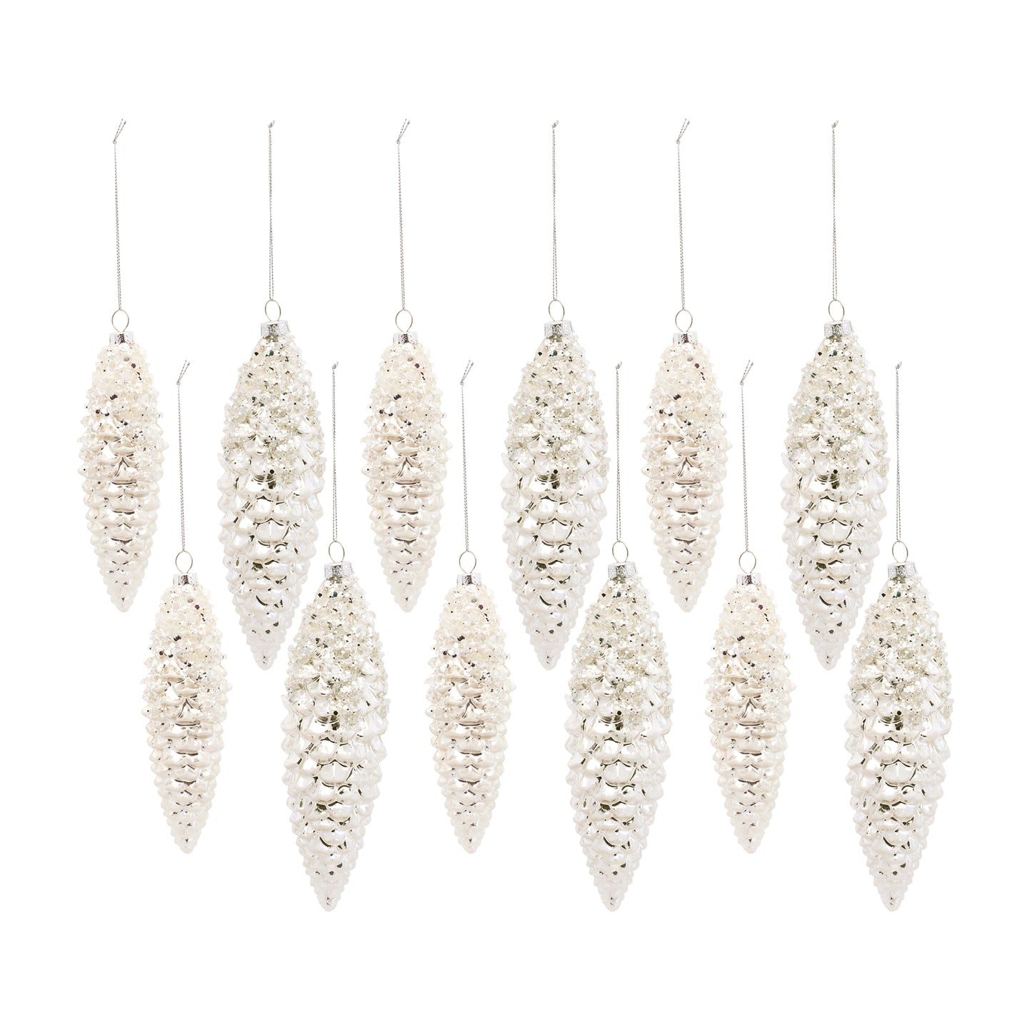 Pine Cone Ornament (Set Of 12) 6.25"H, 7.25"H Glass, White