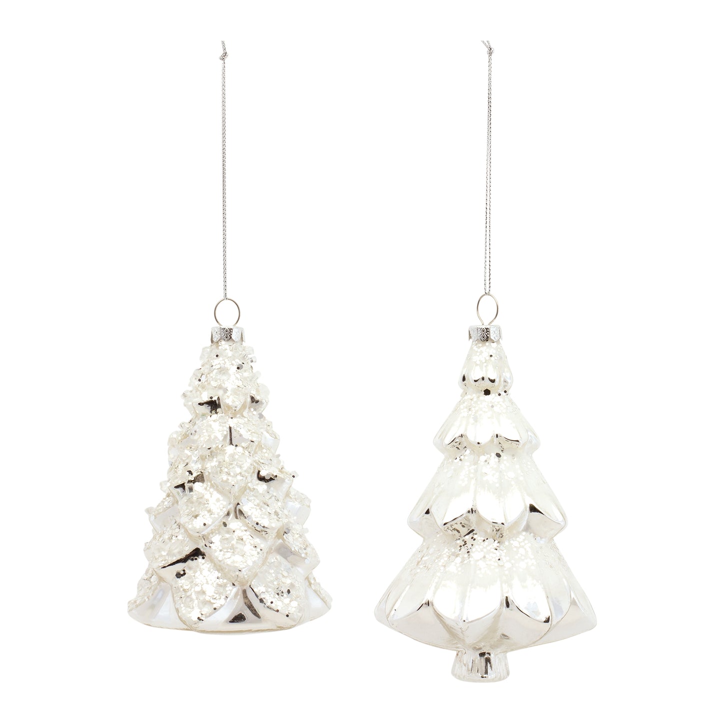 Tree Ornament (Set Of 6) 5"H, 5.75"H Glass, Silver, White