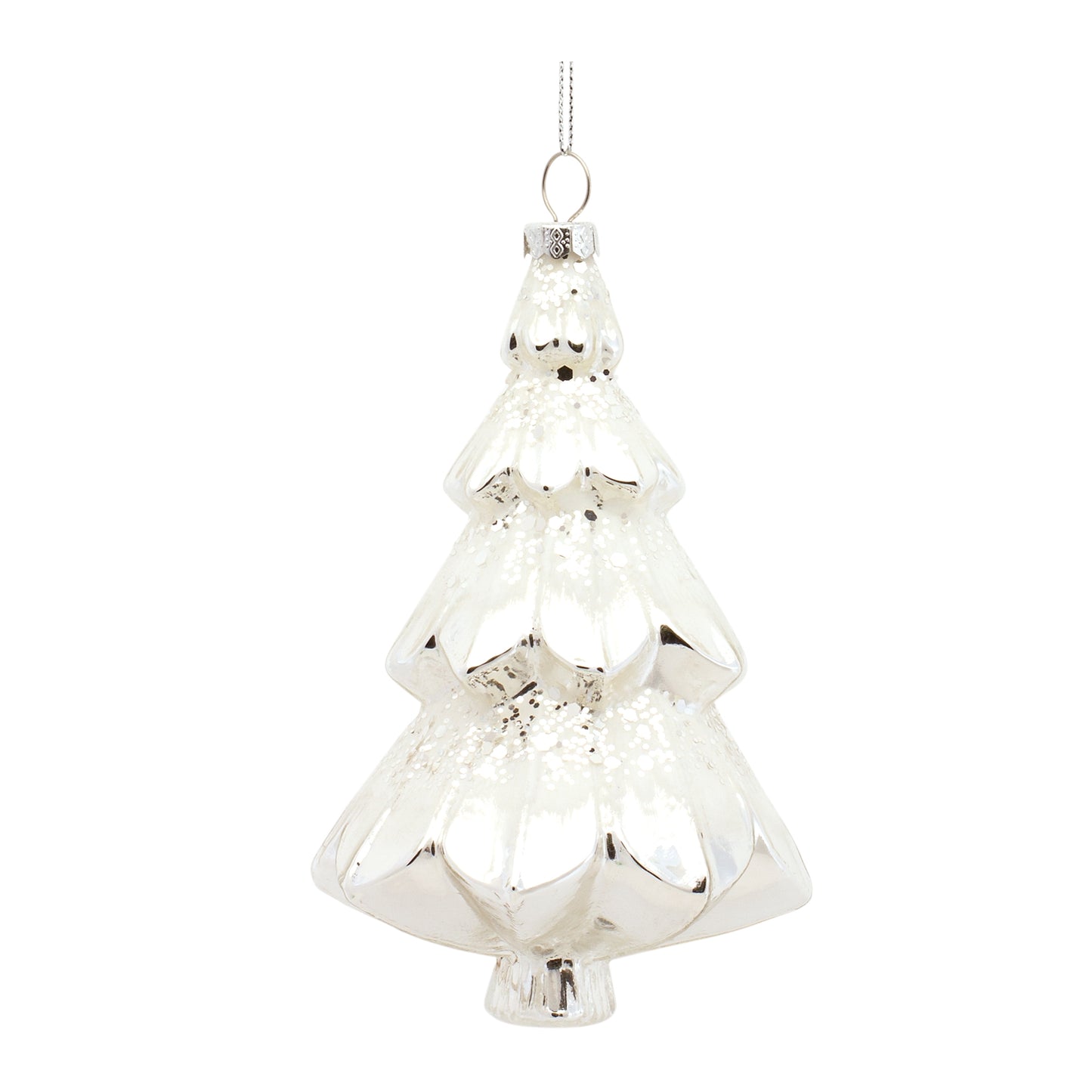 Tree Ornament (Set Of 6) 5"H, 5.75"H Glass, Silver, White