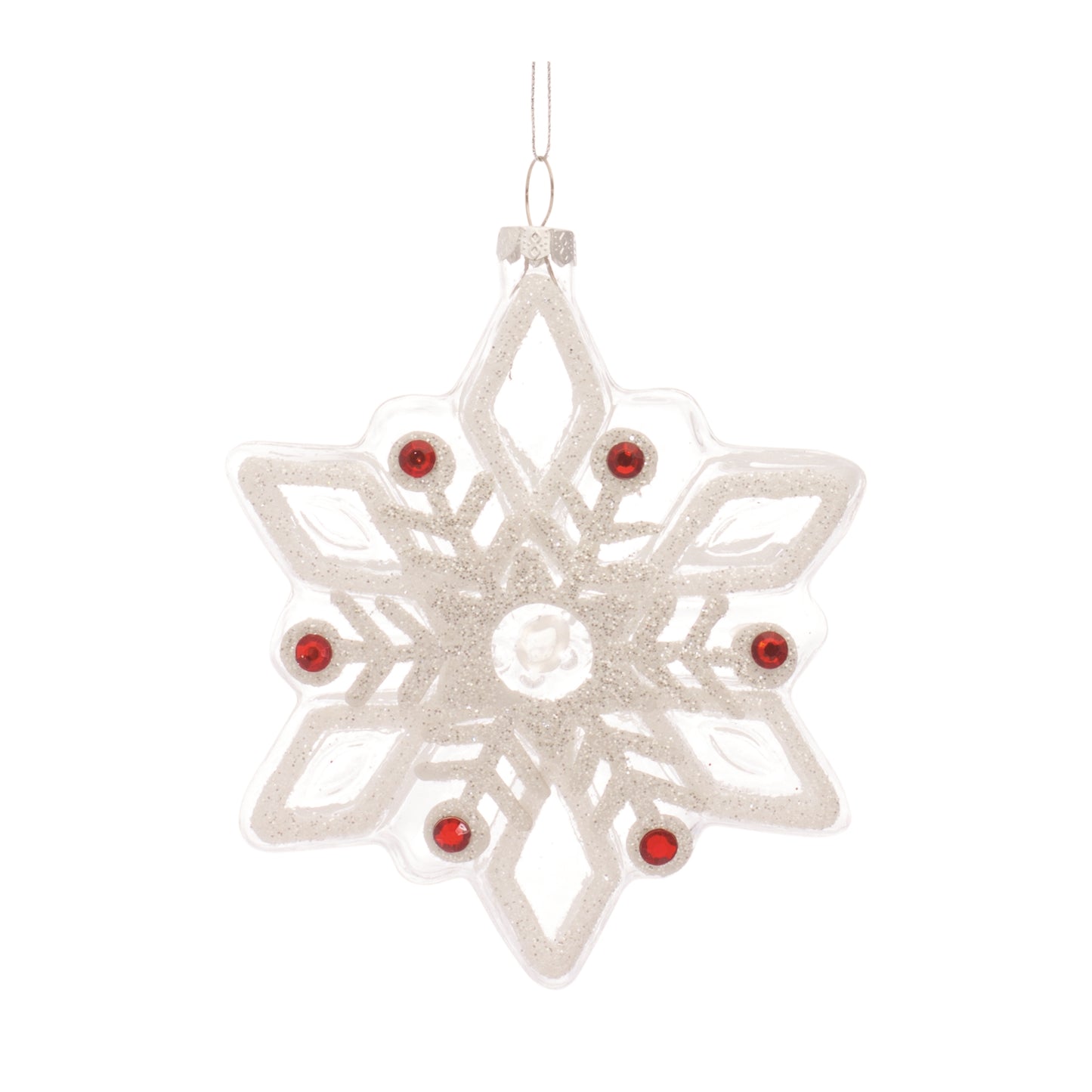 Snowflake Ornament (Set Of 12) 5.5"H Glass, Red, White