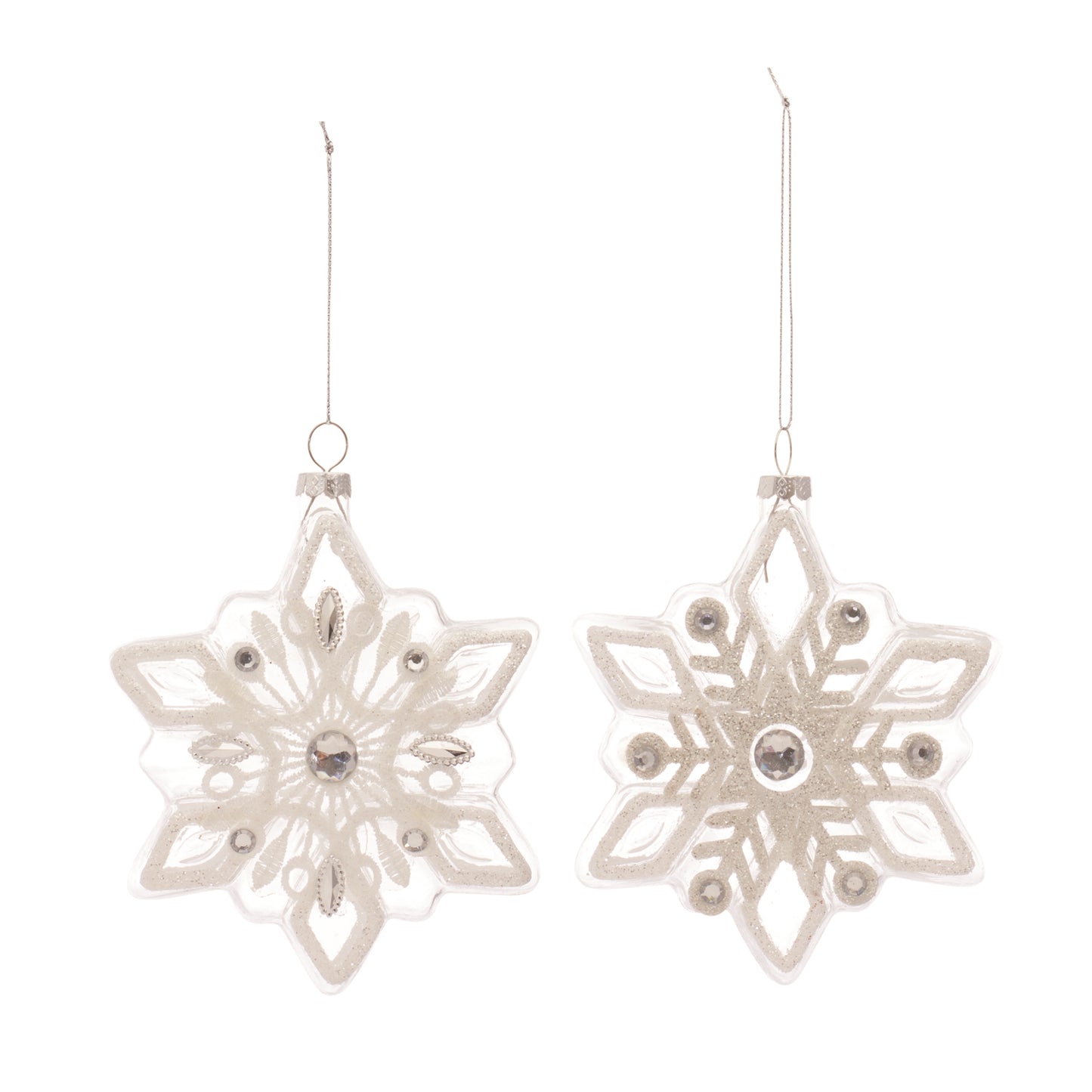Snowflake Ornament (Set Of 12) 5.5"H Glass, White, Blue