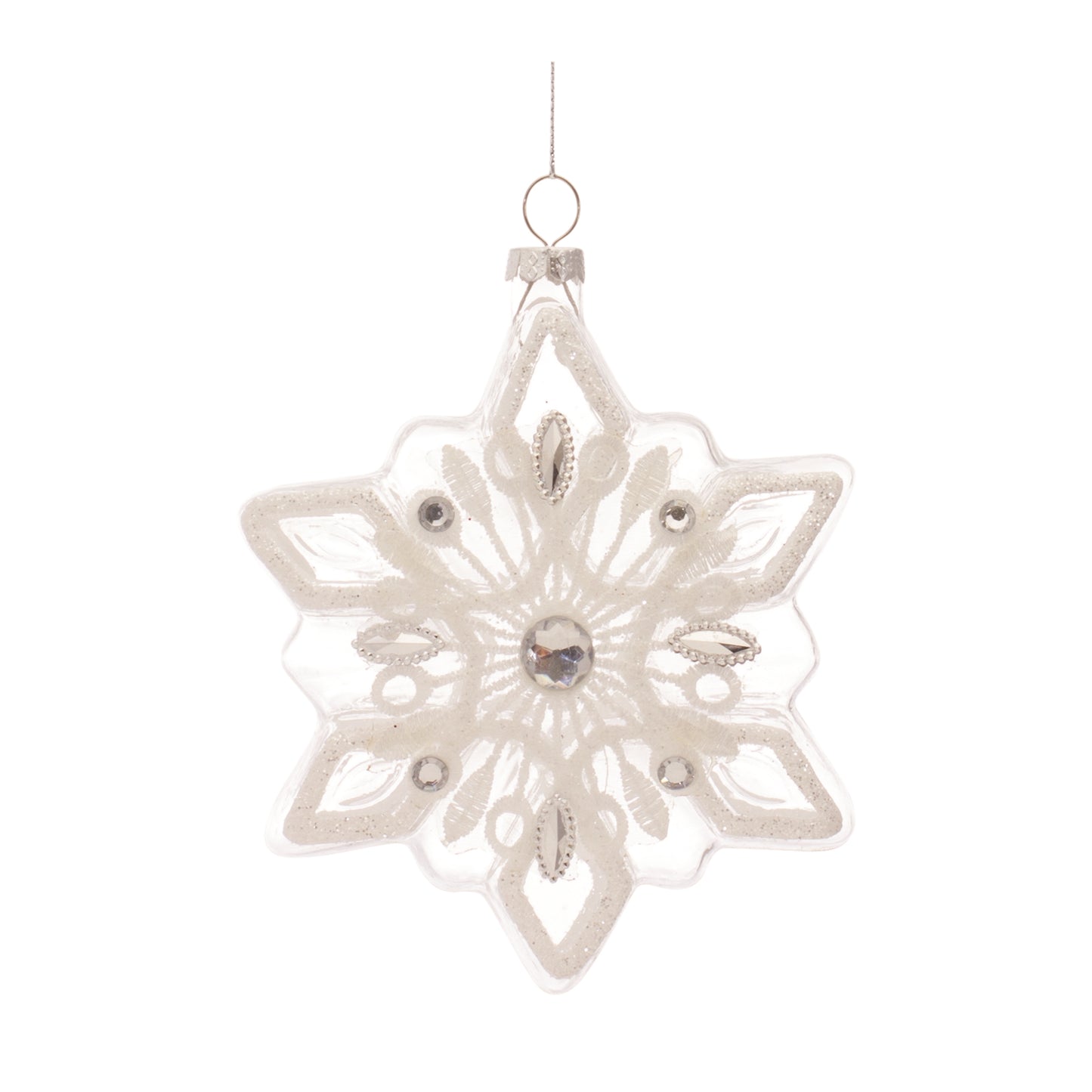 Snowflake Ornament (Set Of 12) 5.5"H Glass, White, Blue
