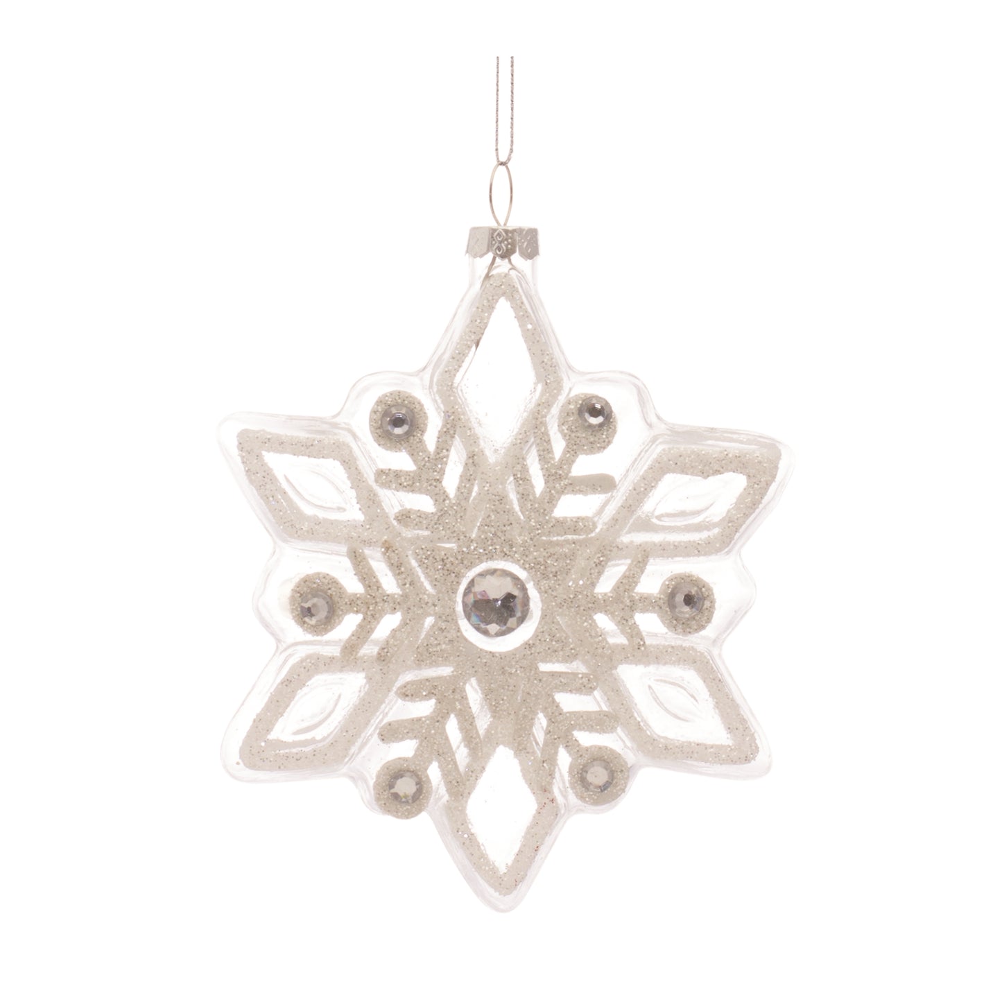 Snowflake Ornament (Set Of 12) 5.5"H Glass, White, Blue