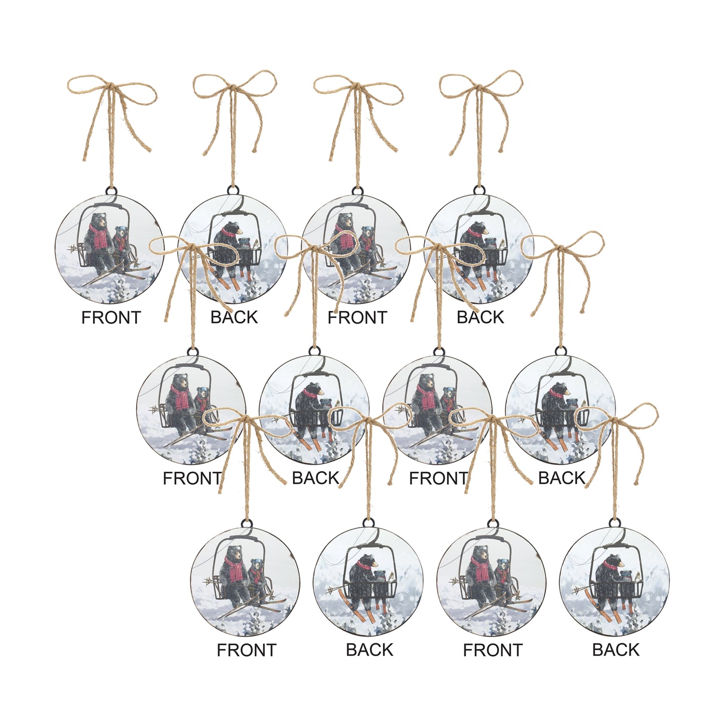 Bears On Ski Lift Ornament (Set Of 12) 5.75"H Iron
