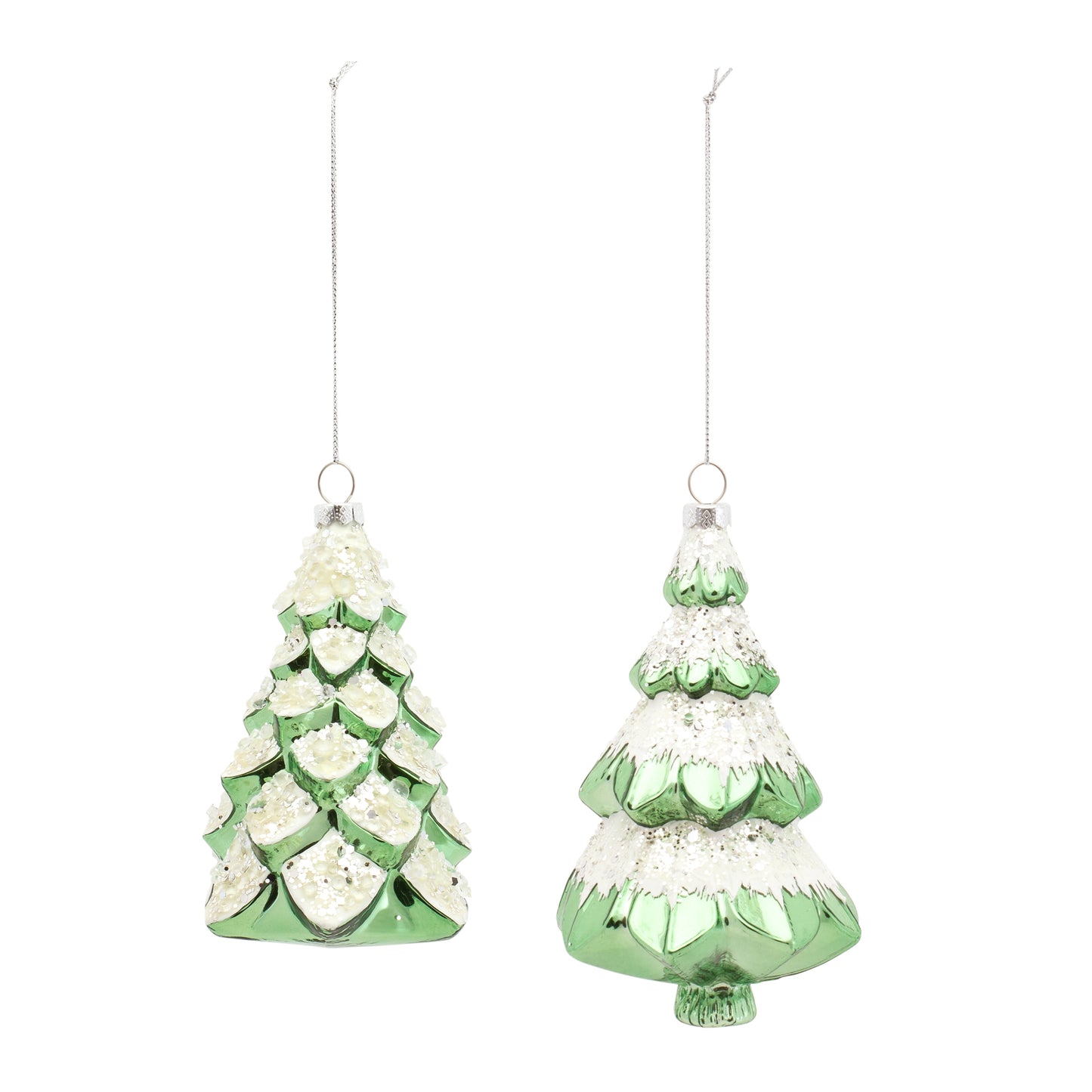 Tree Ornament (Set Of 6) 5"H, 5.75"H Glass, Green, White