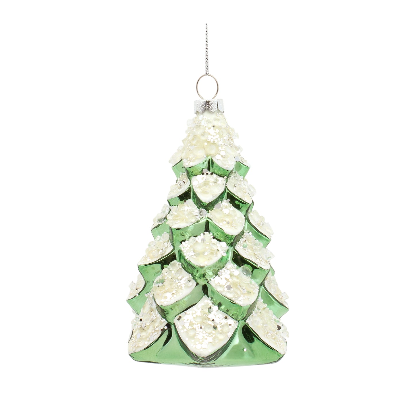 Tree Ornament (Set Of 6) 5"H, 5.75"H Glass, Green, White