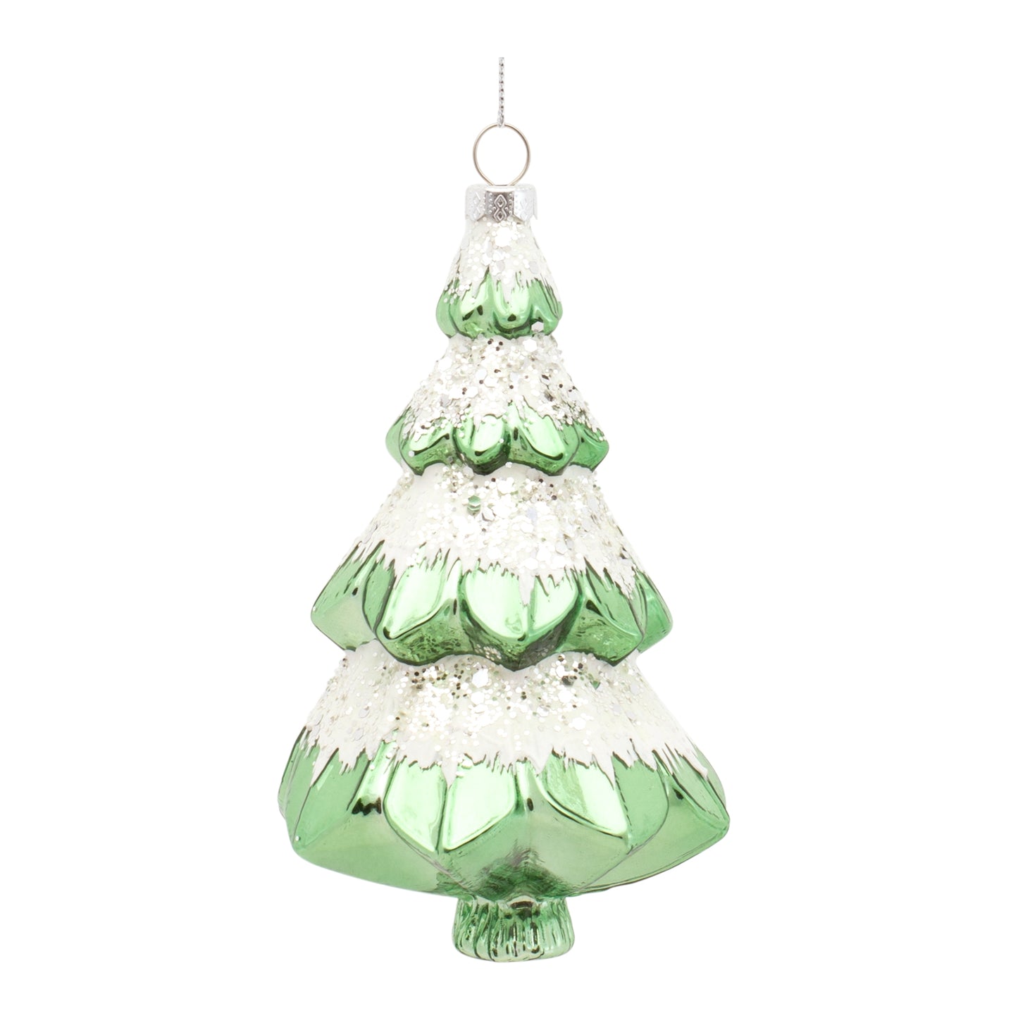 Tree Ornament (Set Of 6) 5"H, 5.75"H Glass, Green, White