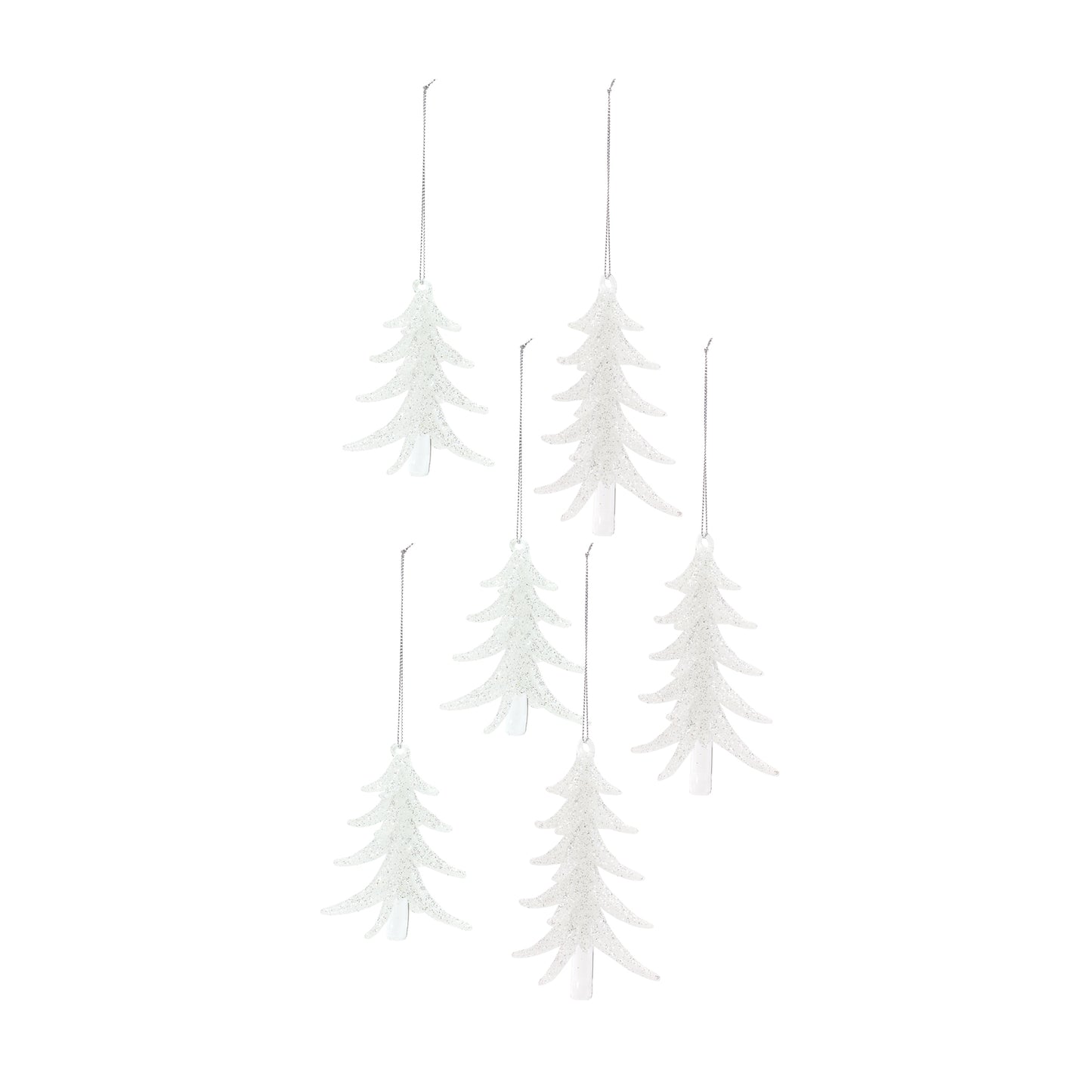 Tree Ornament (Set Of 6) 4"H, 6"H Glass, White