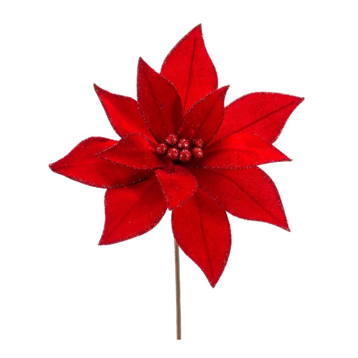 Poinsettia Stem (Set Of 6) 23.5"H Polyester, Red