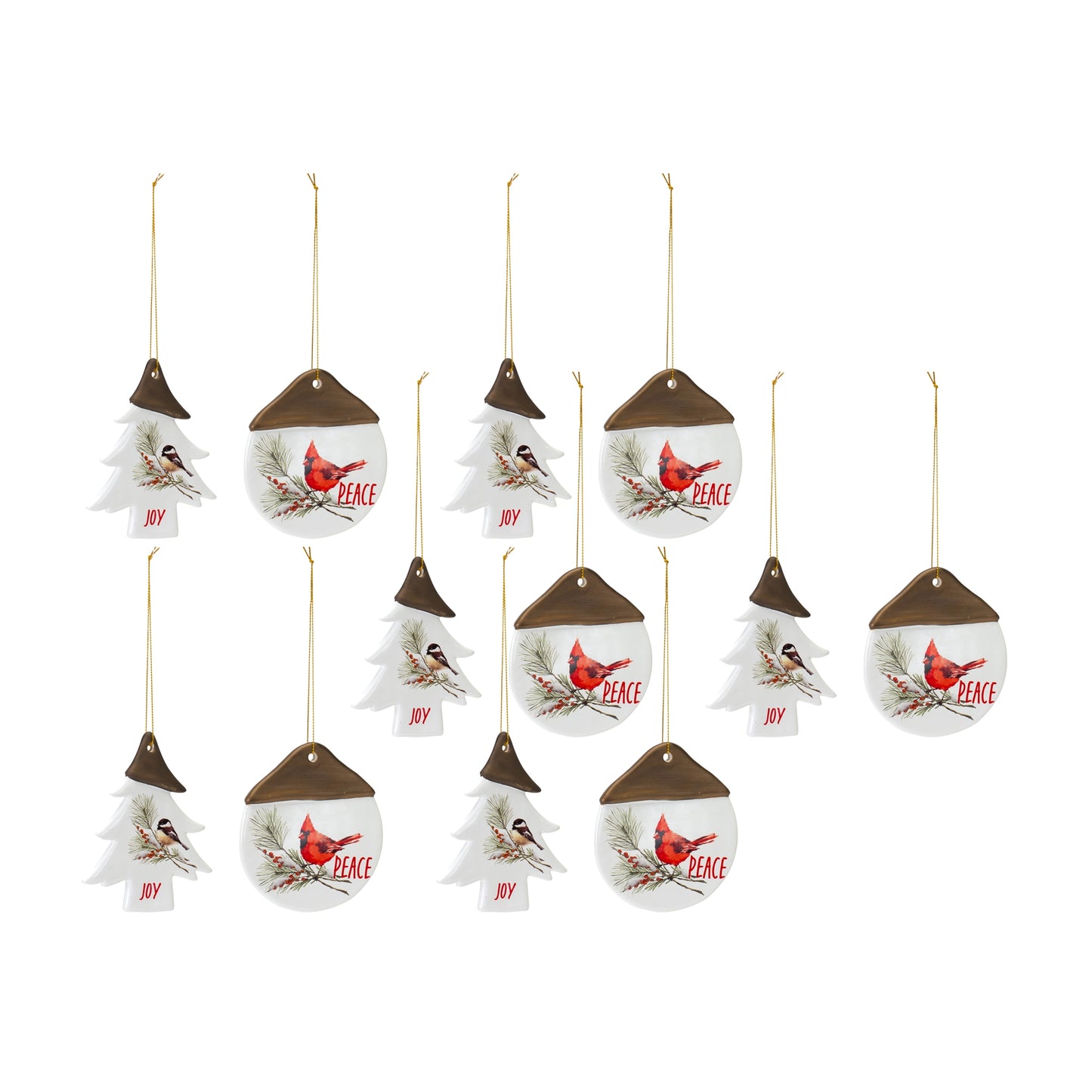 Chickadee Joy And Peace Tree Ornament (Set Of 12) 4.75"H Clay