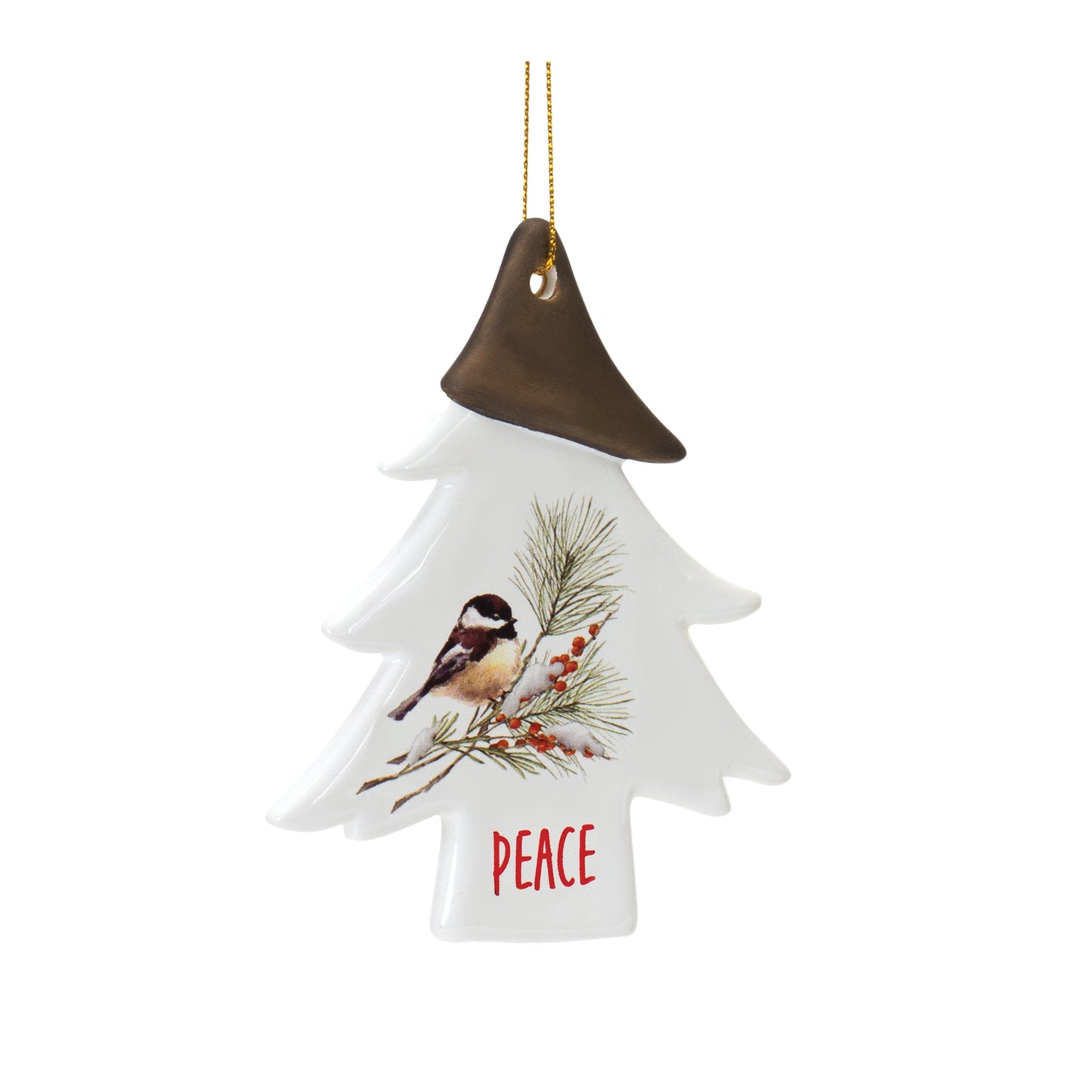 Chickadee Joy And Peace Tree Ornament (Set Of 12) 4.75"H Clay