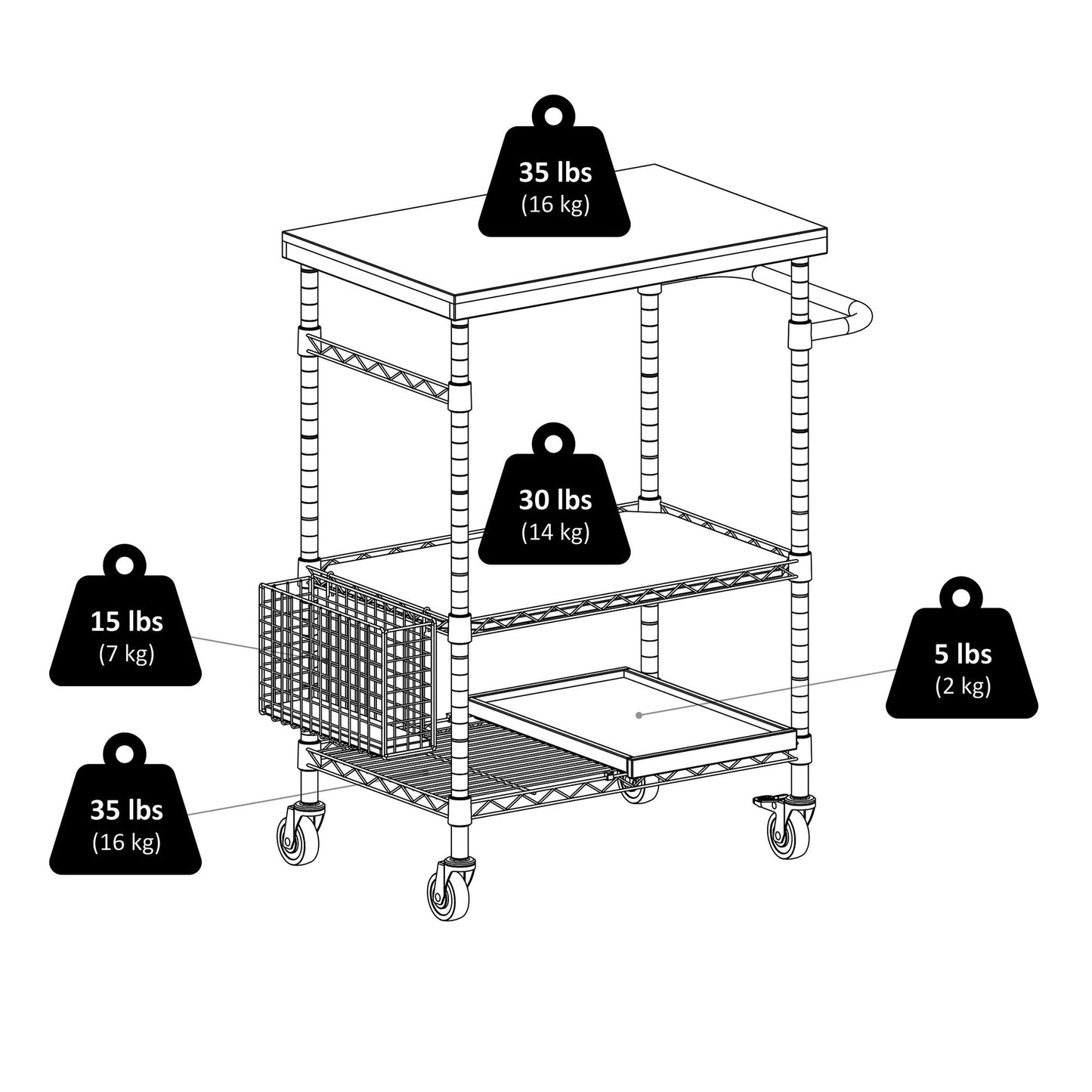 Madera Utility Kitchen Cart, Bamboo and Chrome