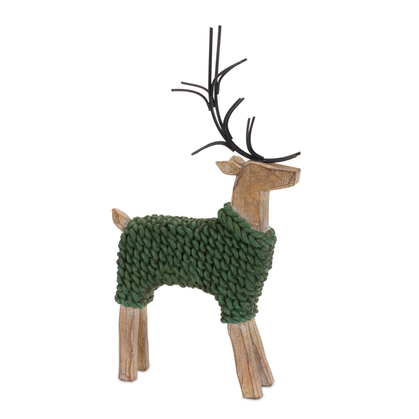 Deer W/Sweater (Set Of 2) 10.75"H, 12"H Resin/Metal, Green, Brown