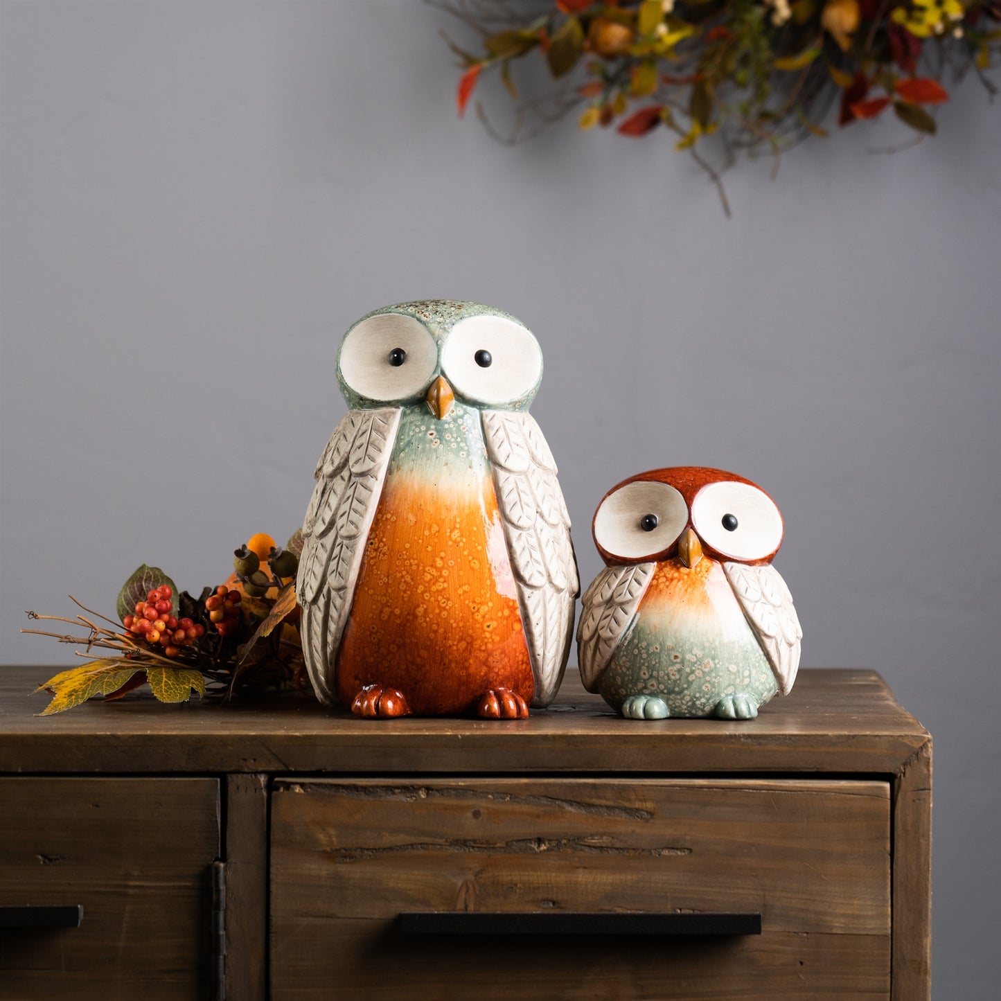 Owl (Set Of 2) 6"H, 16"H Terra Cotta
