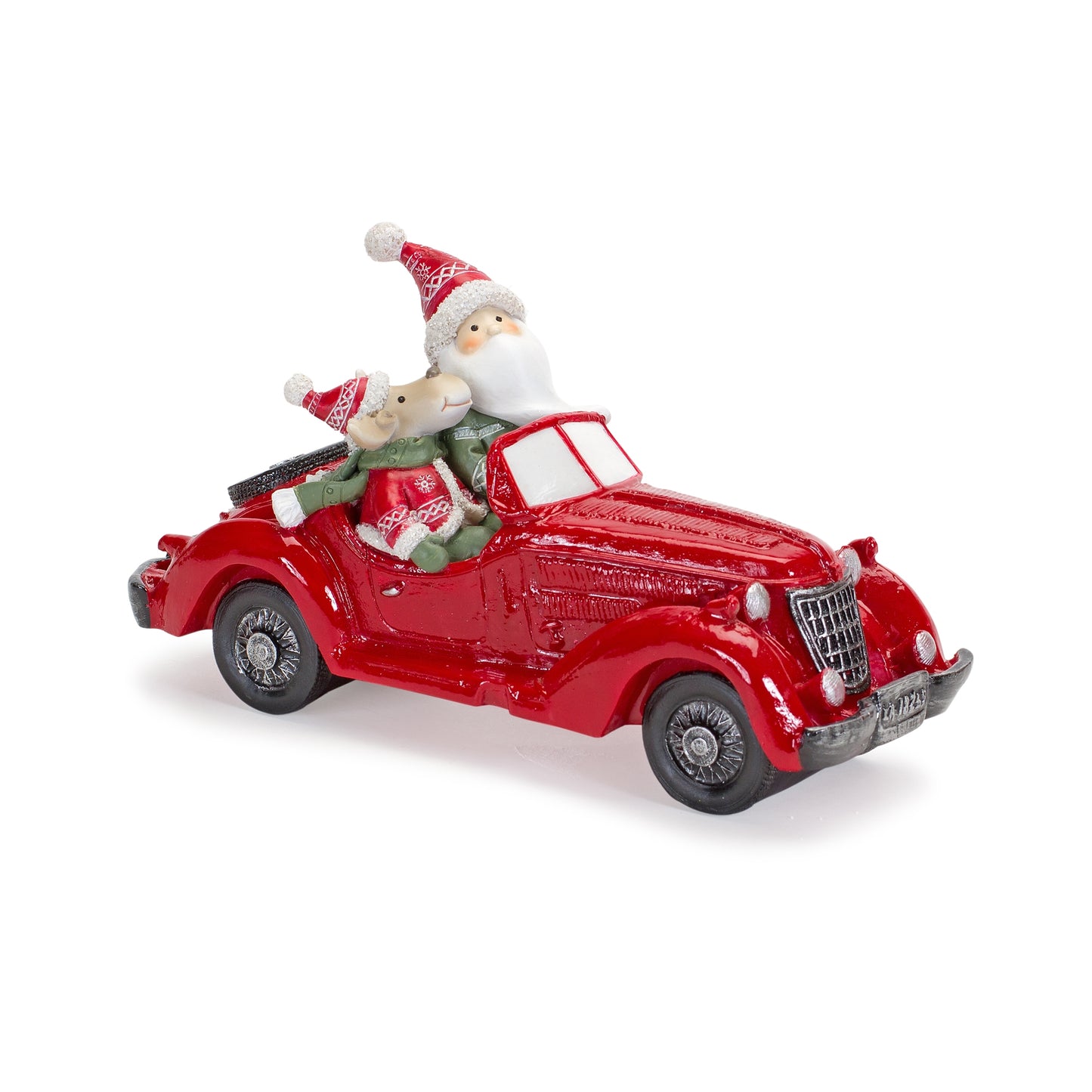 Santa And Moose In Car (Set Of 2) 8.75"L x 5"H Resin