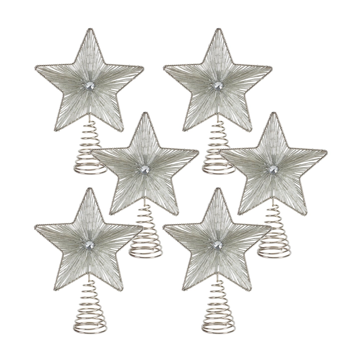 Star Treetop (Set Of 6) 7"D x 9.25"H Iron/Glass Bead