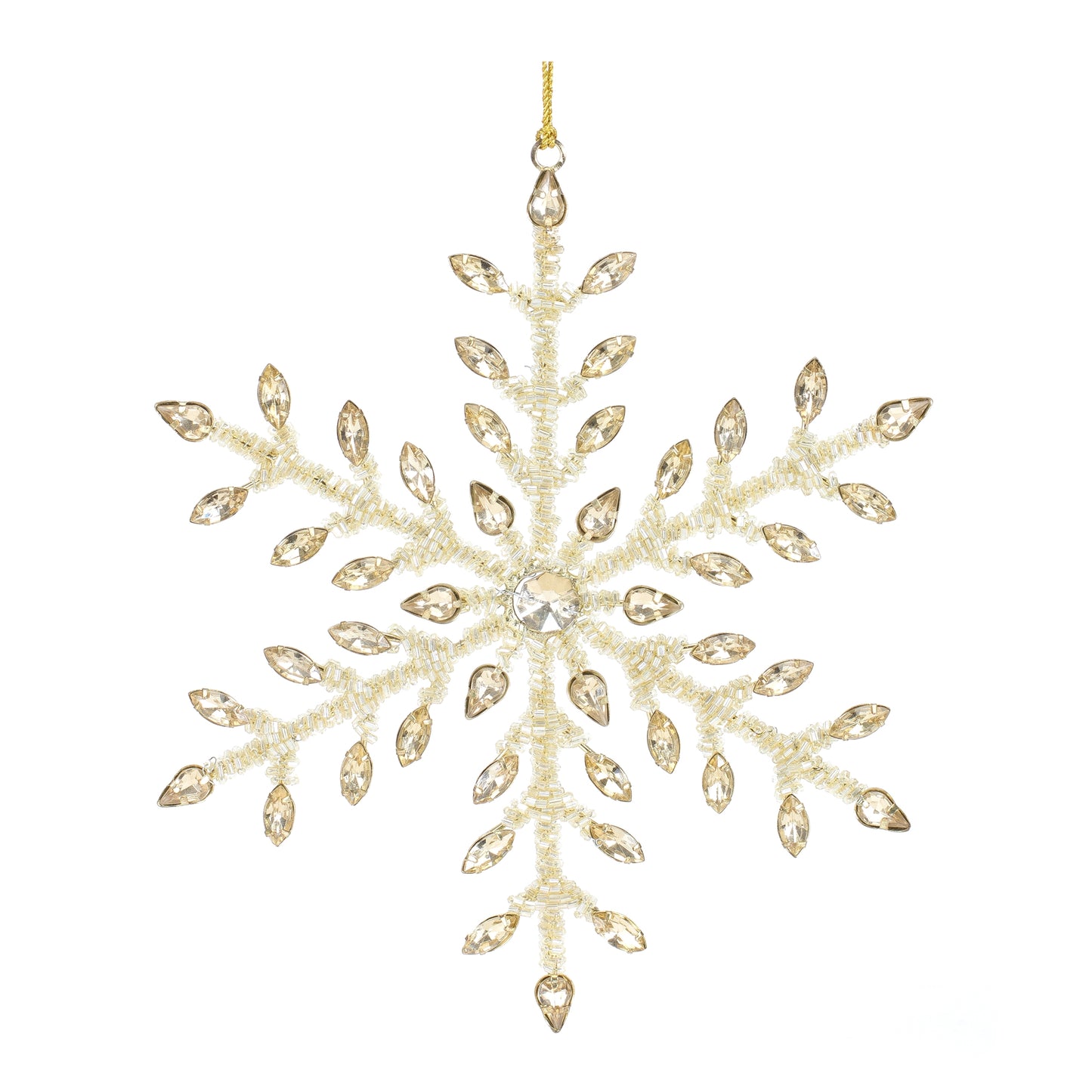 Snowflake Ornament (Set Of 12) 5"H, 7"H Iron/Glass Bead, Gold