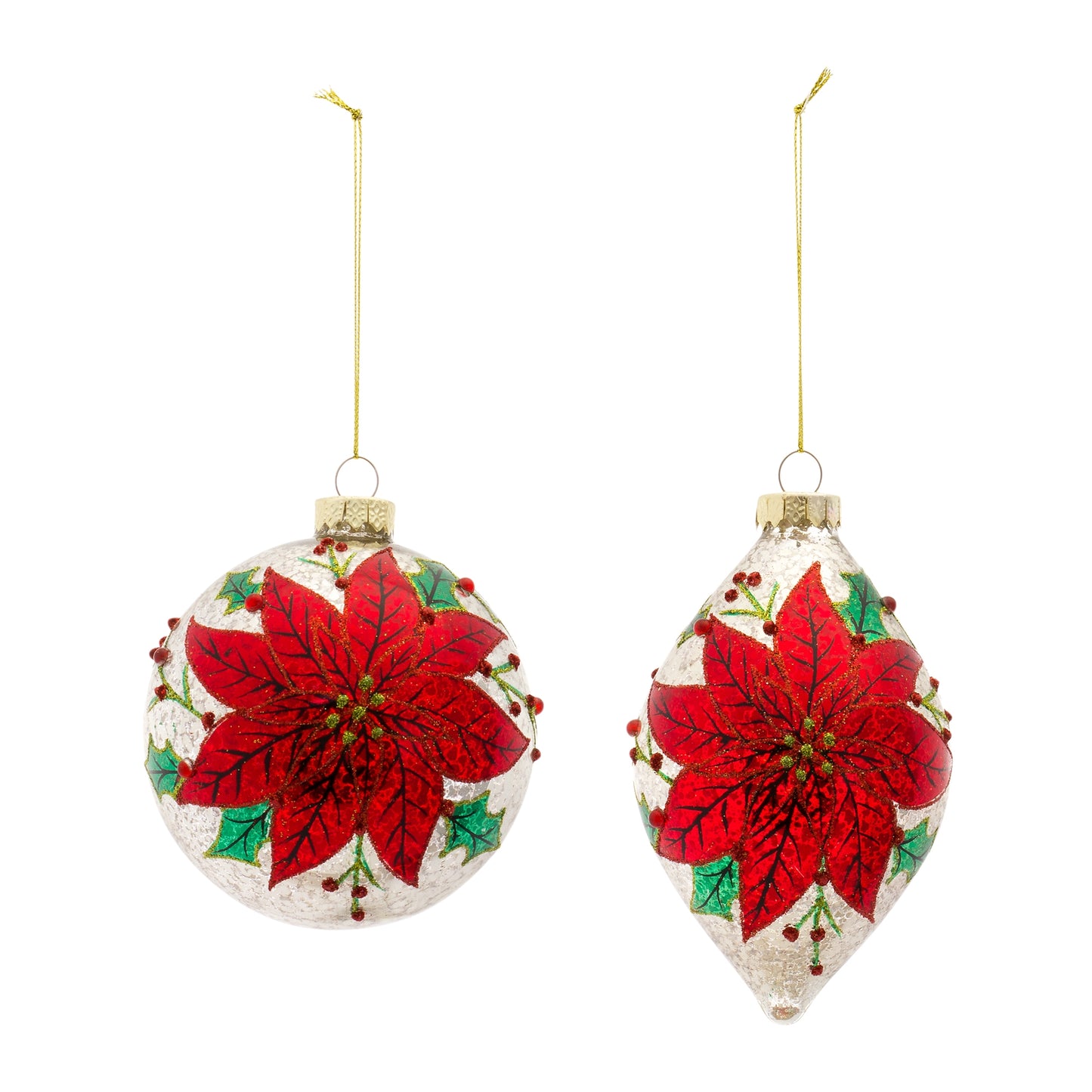 Poinsettia Ornament (Set Of 6) 5"H, 6"H Glass