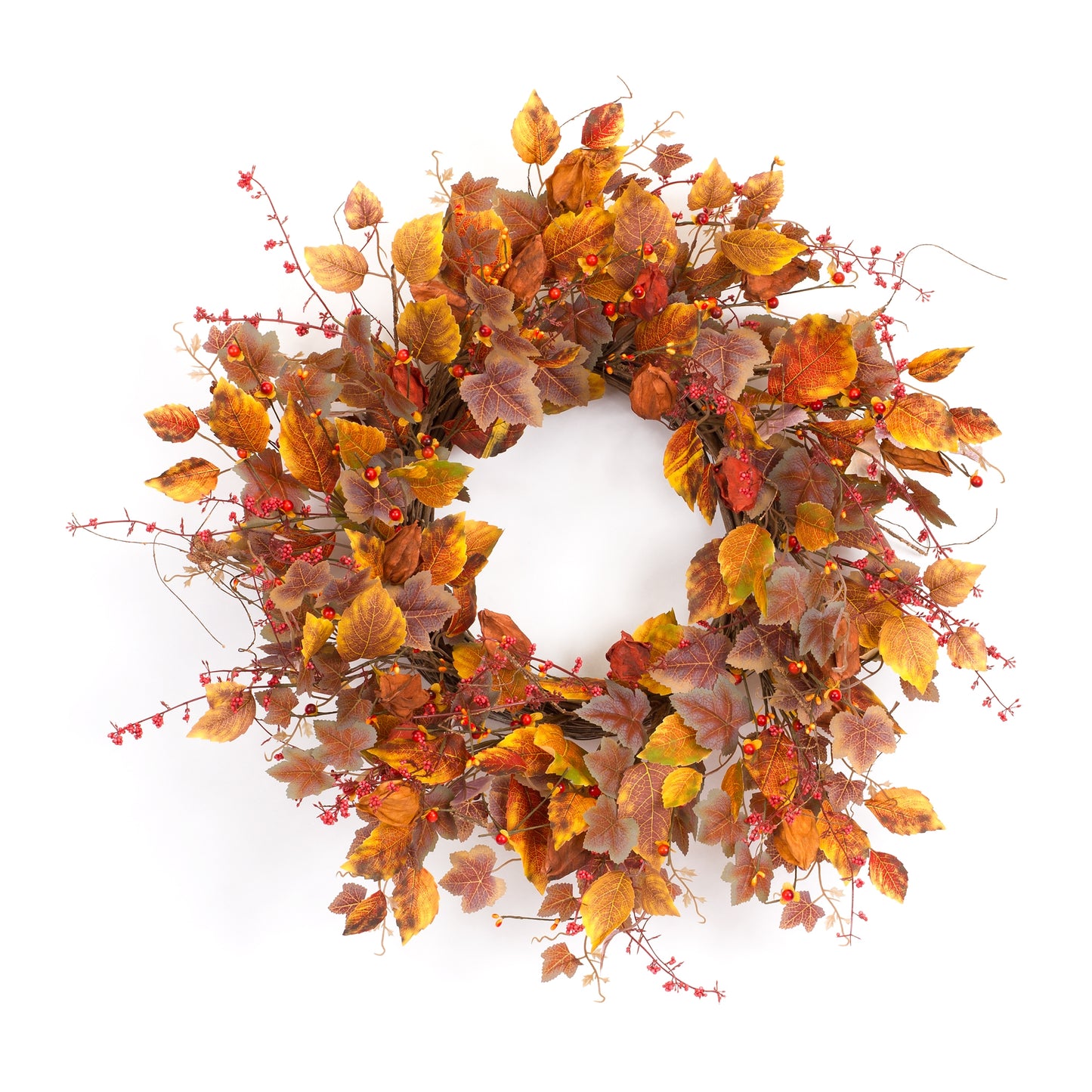 Fall Leaf And Bittersweet Wreath 16.5"D Fabric