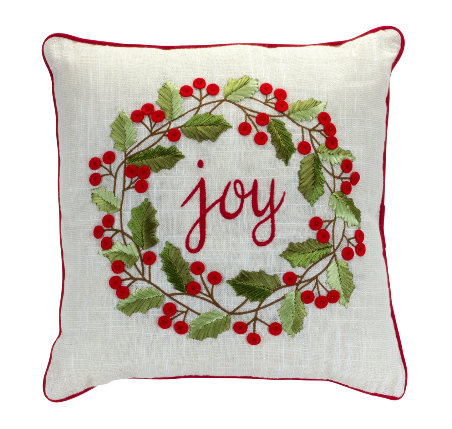 Joy And Holly Wreath Pillow 15"Sq Polyester