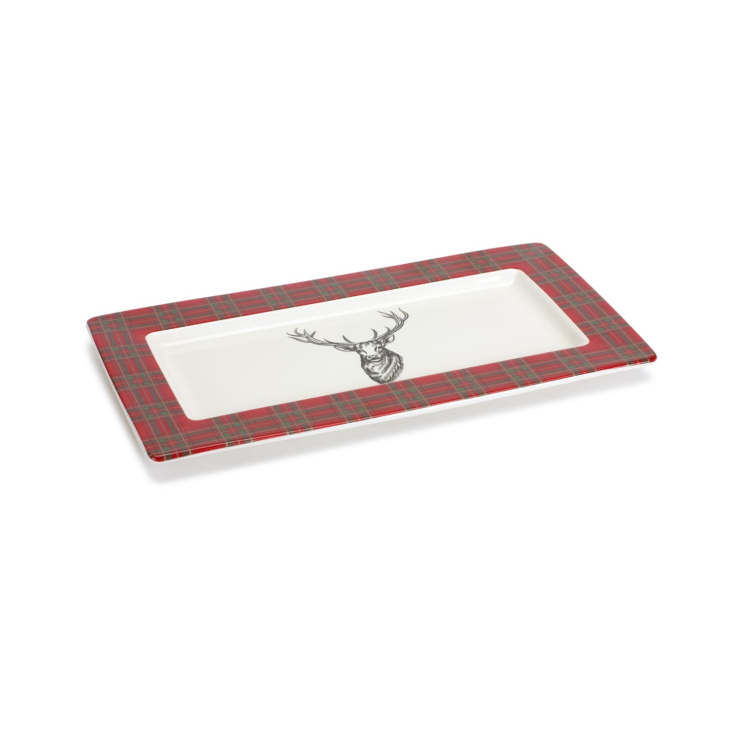 Plaid And Deer Platter (Set Of 2) 13.25"L x 7.5"W x .75"H Ceramic