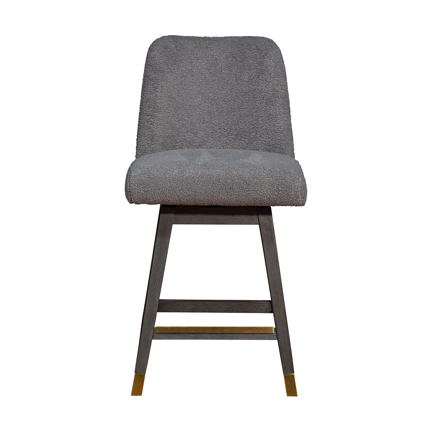 Amalie Swivel Counter Stool in Grey Oak Wood Finish with Grey Boucle Fabric