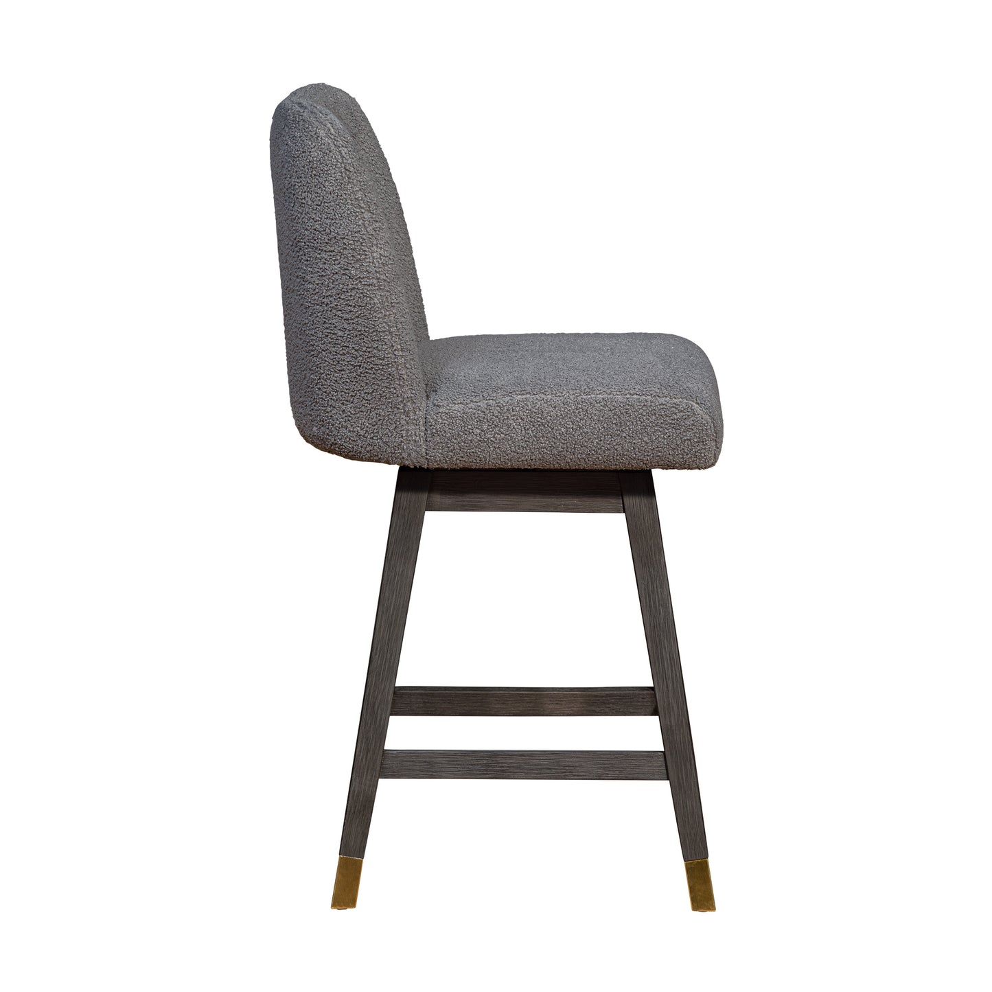 Amalie Swivel Counter Stool in Grey Oak Wood Finish with Grey Boucle Fabric