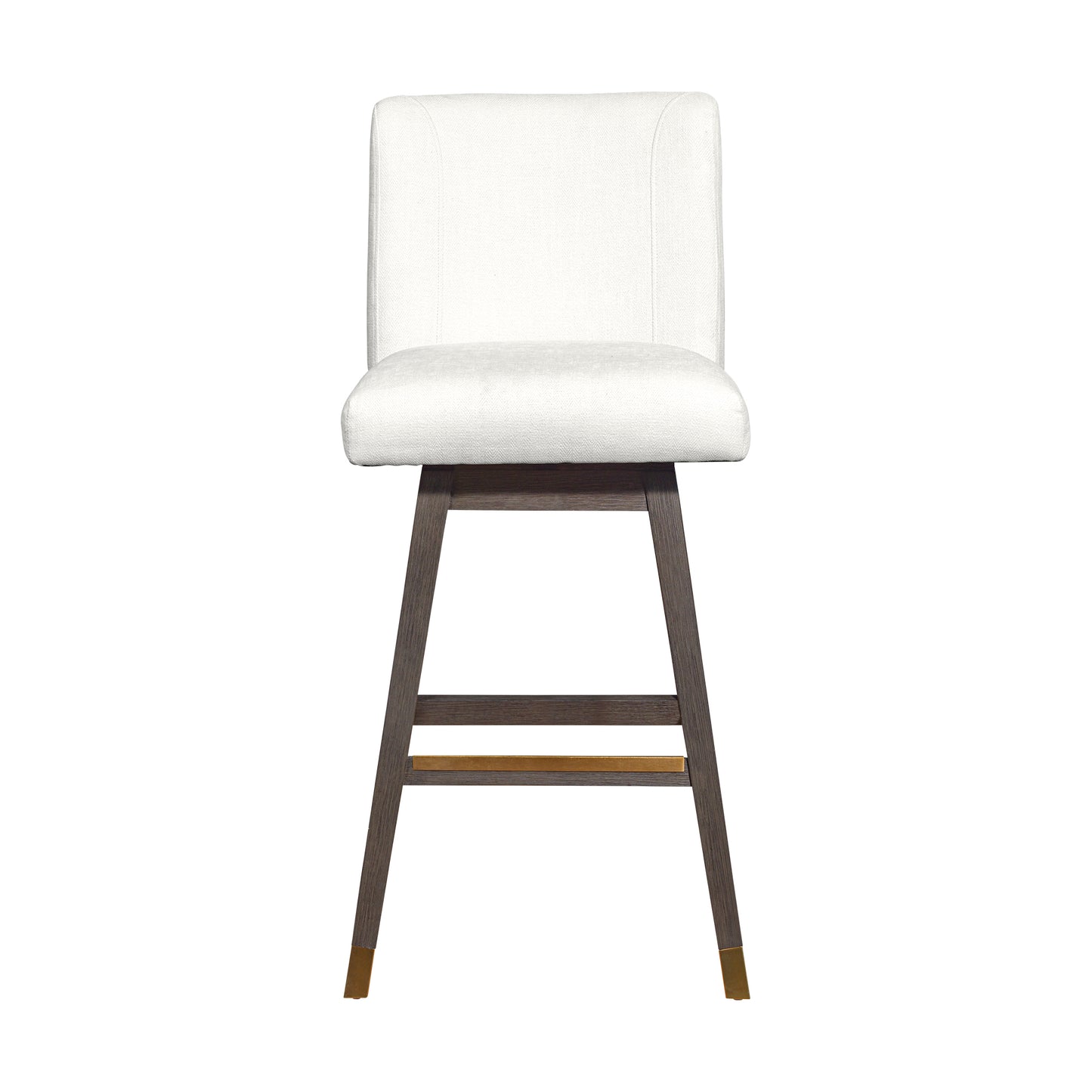 Basila Swivel Bar Stool in Grey Oak Wood Finish with Pearl Fabric