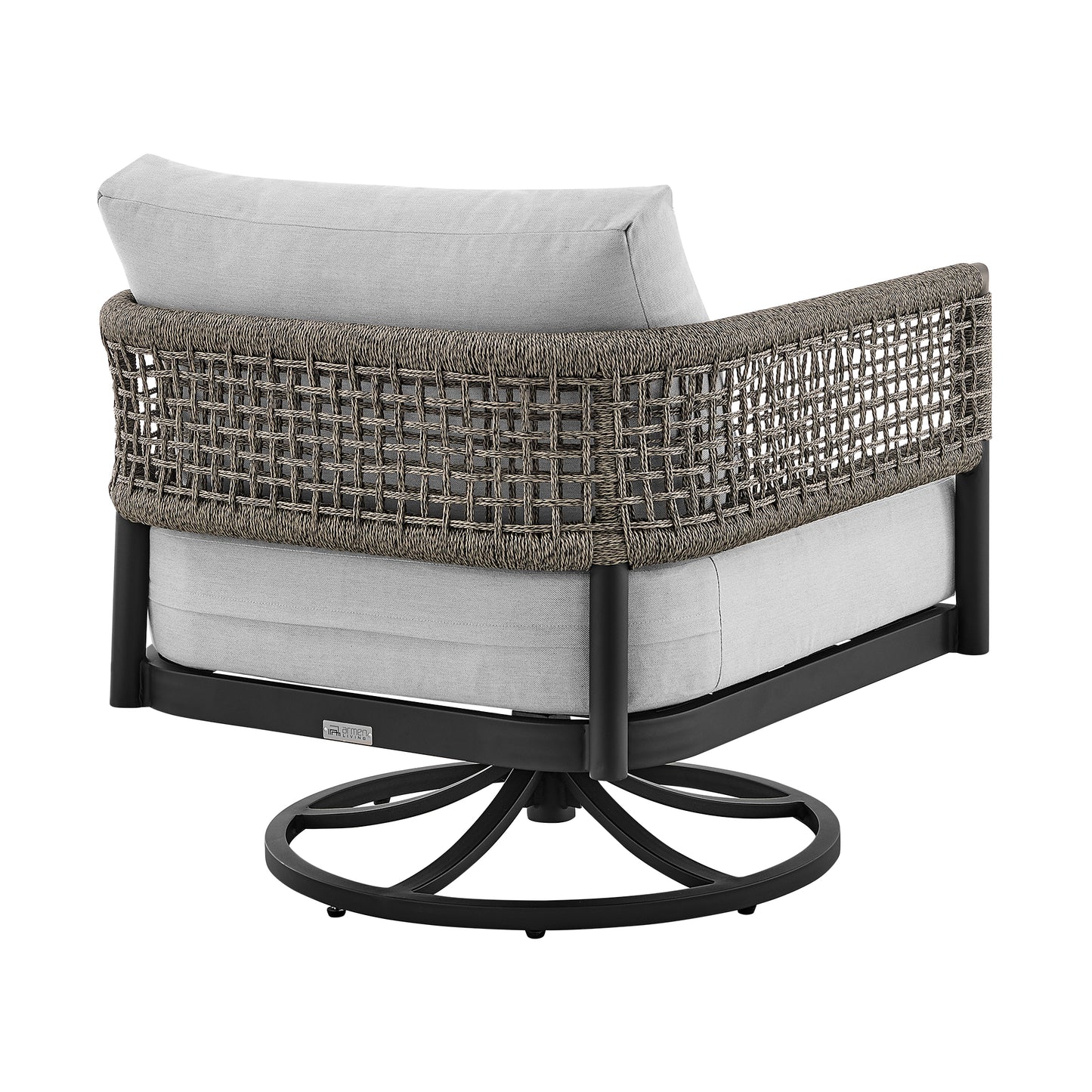 3 Piece Patio Swivel Seating Set in Black Aluminum with Grey Rope