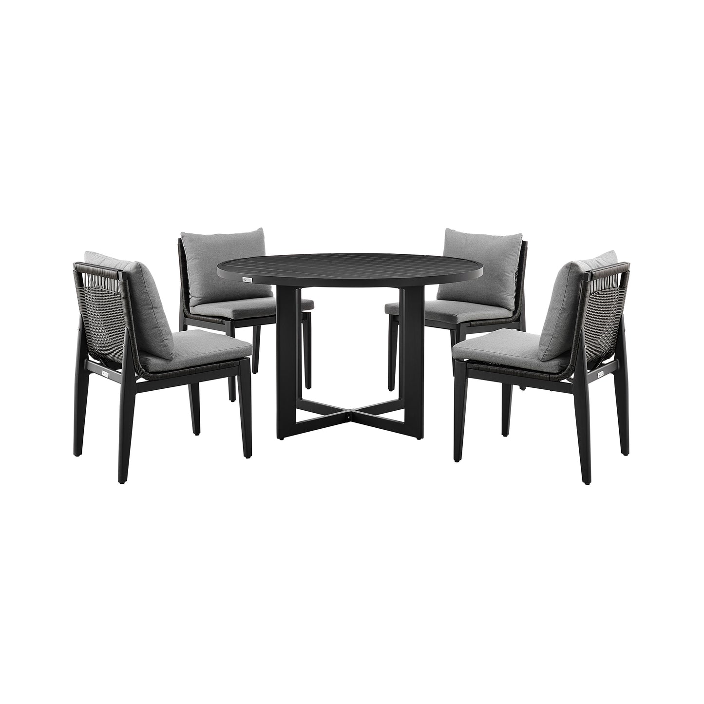 Grand Patio 5-Piece Round Dining Table Set in Aluminum with Grey Cushions