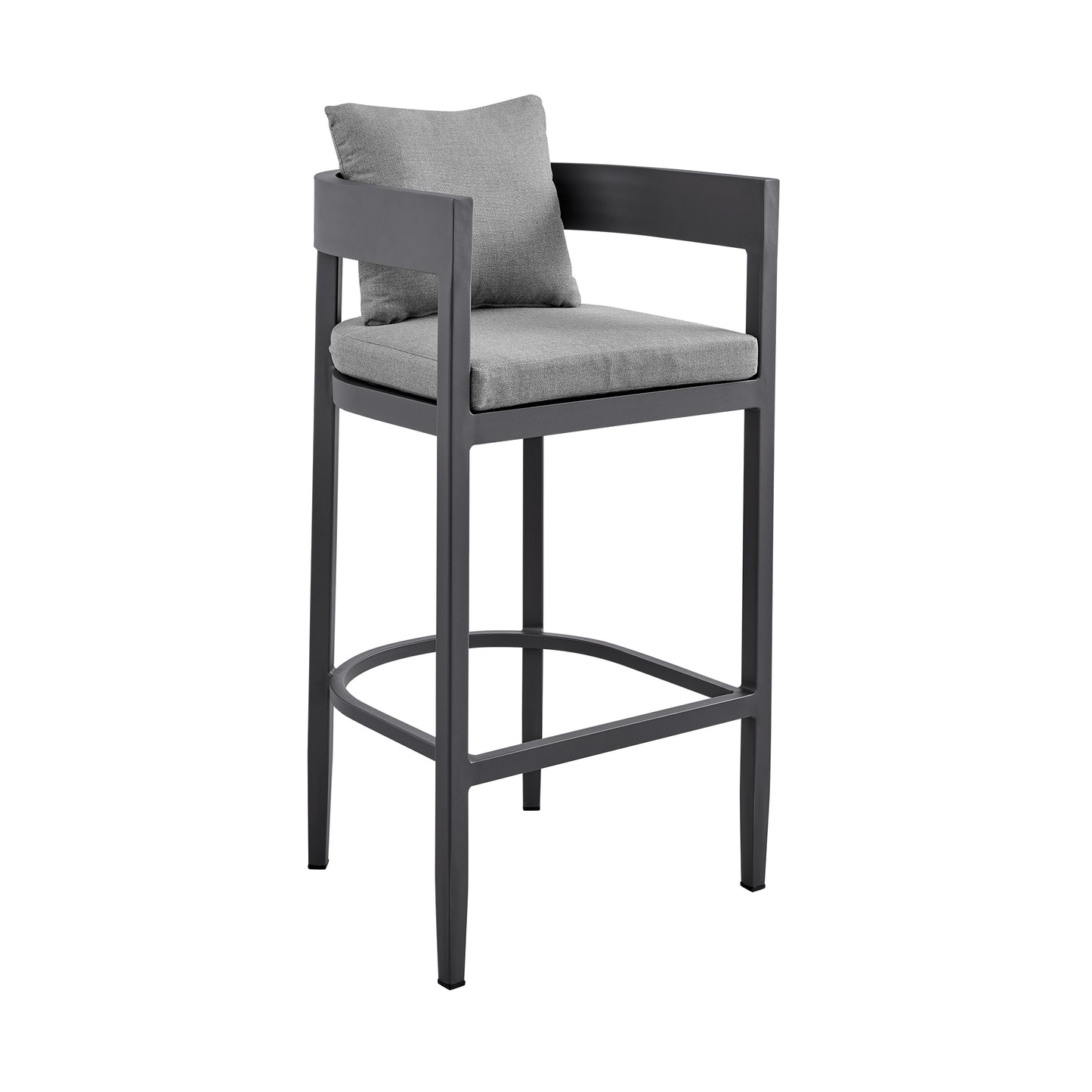 Argiope Outdoor Patio 5-Piece Bar Table Set in Aluminum with Grey Cushions