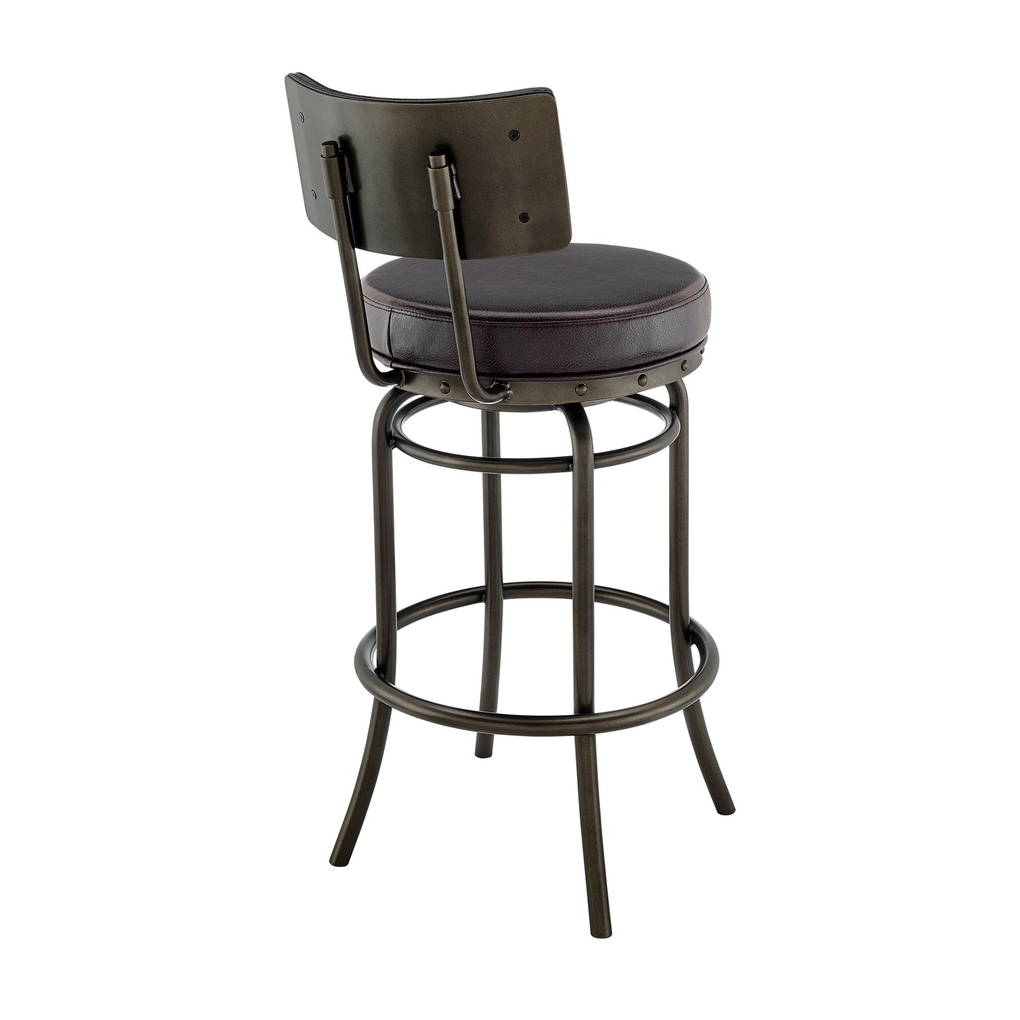 Rees Swivel Counter or Bar Stool in Mocha Finish and Brown Faux Leather