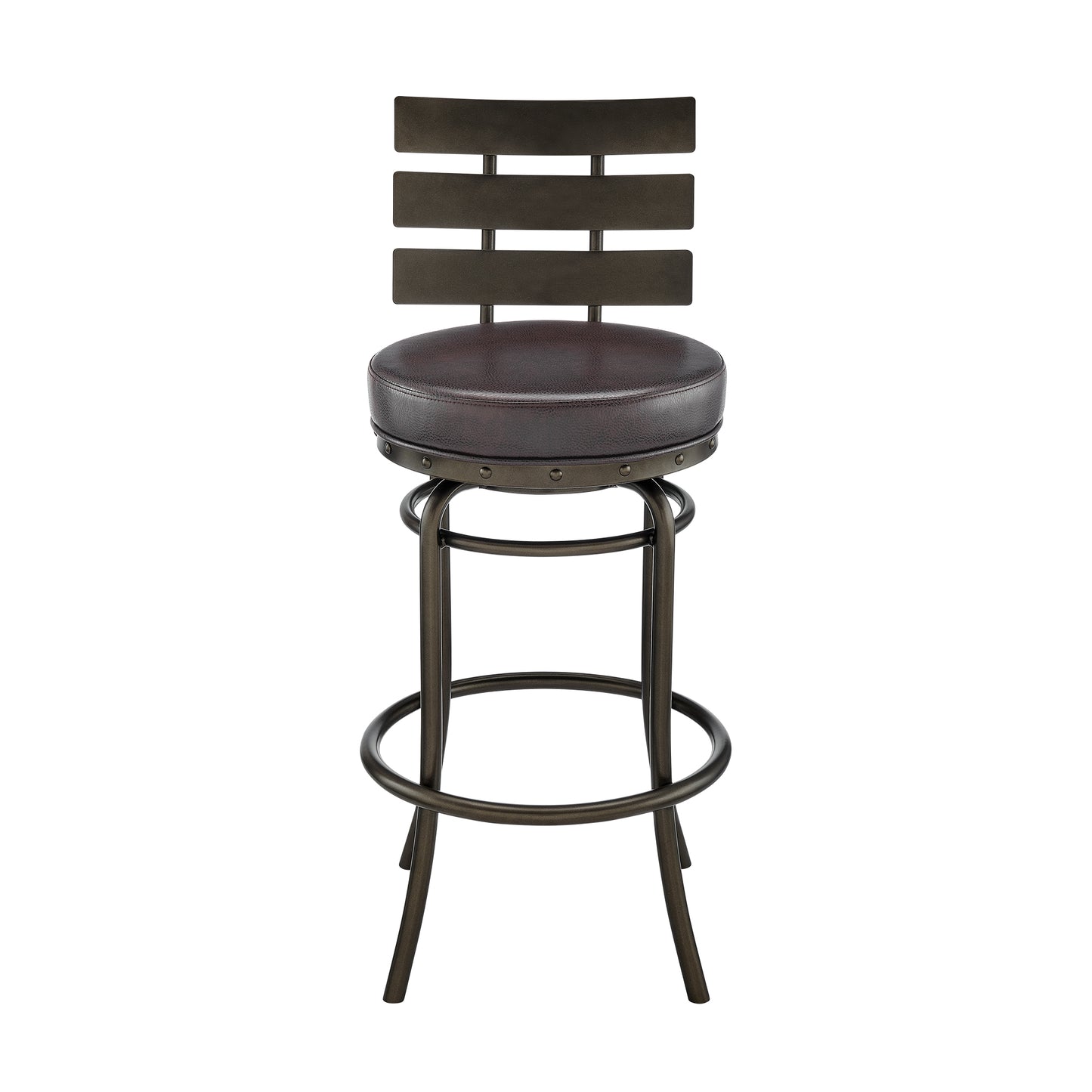 Natya Swivel Counter or Bar Stool in Mocha Finish and Brown Faux Leather