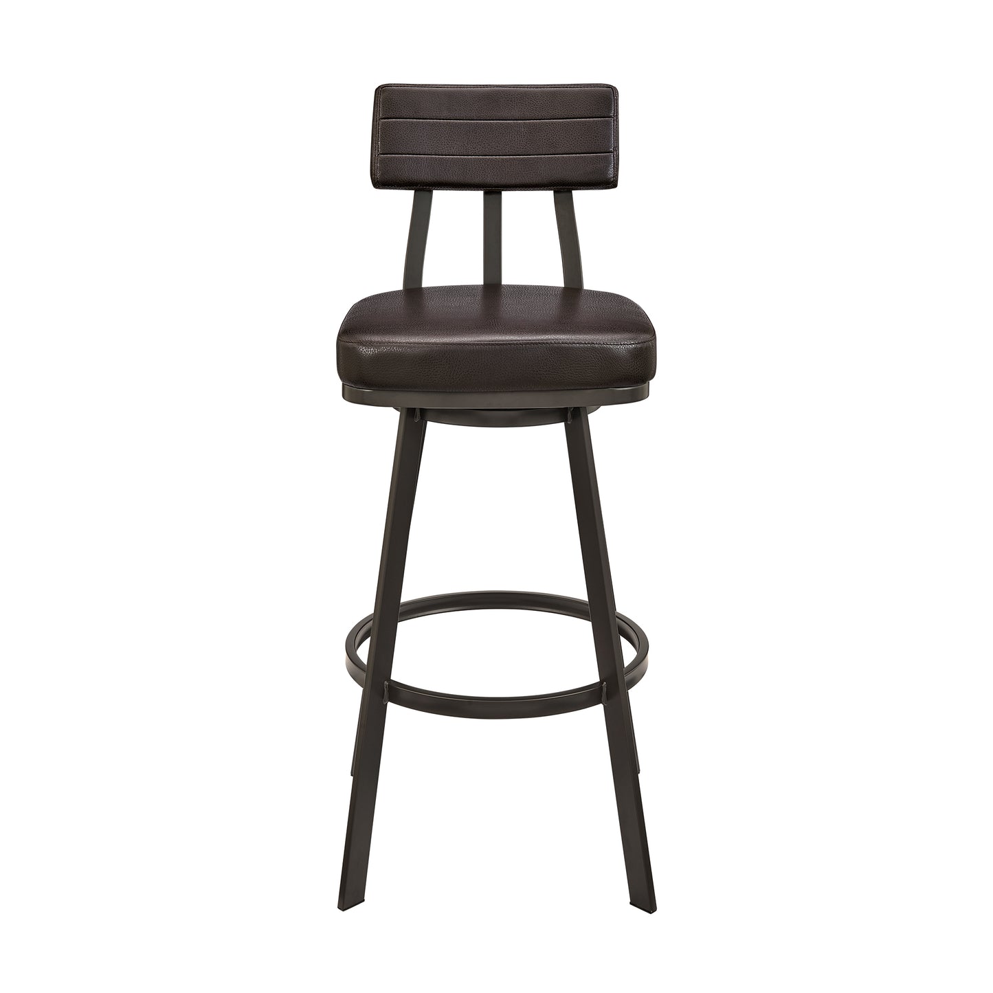 Bejnamin Swivel Bar Stool in Brown Metal with Brown Faux Leather