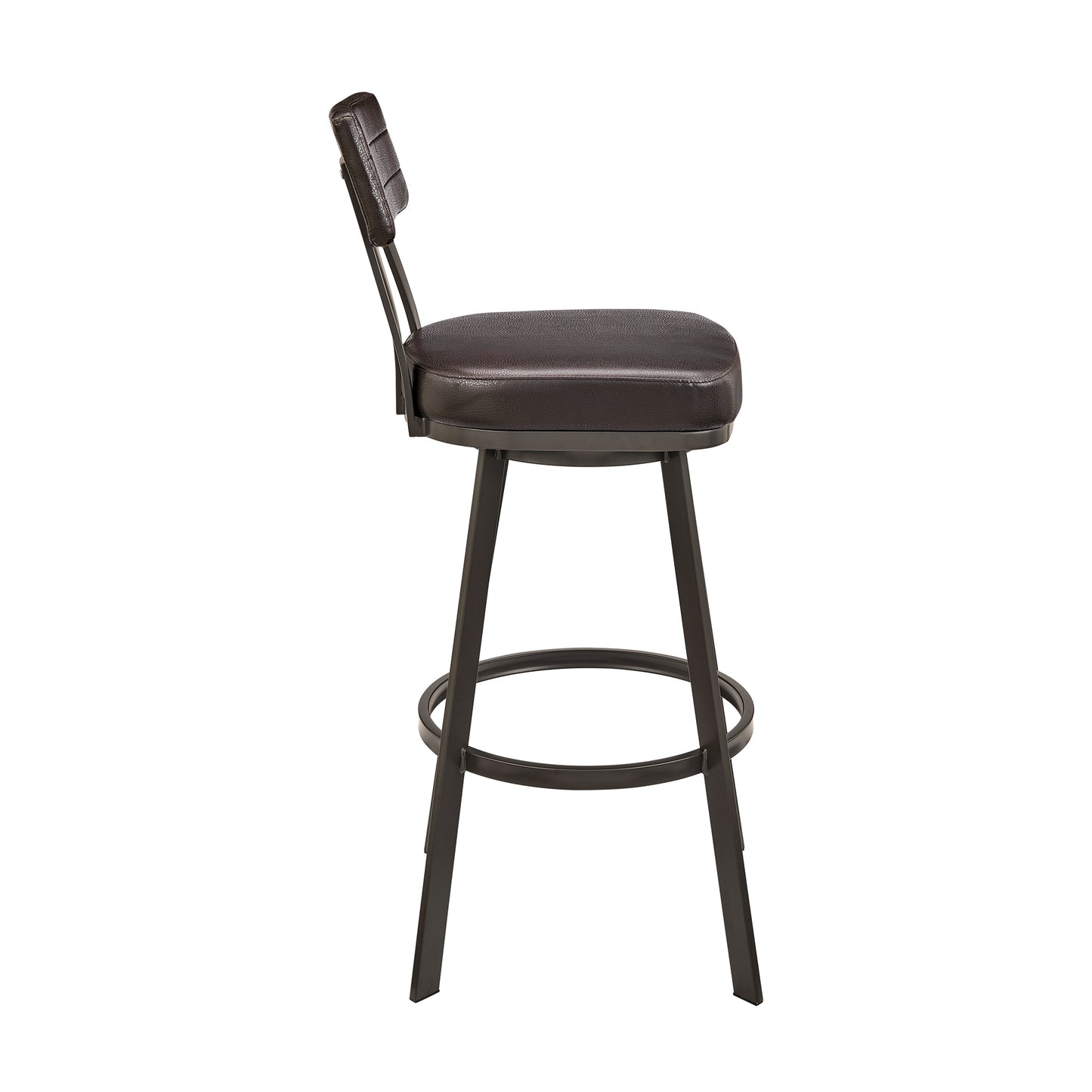 Bejnamin Swivel Bar Stool in Brown Metal with Brown Faux Leather