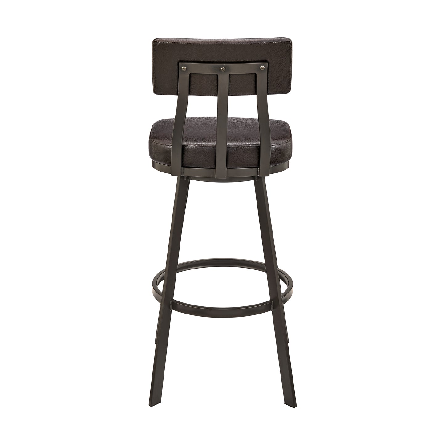 Bejnamin Swivel Bar Stool in Brown Metal with Brown Faux Leather