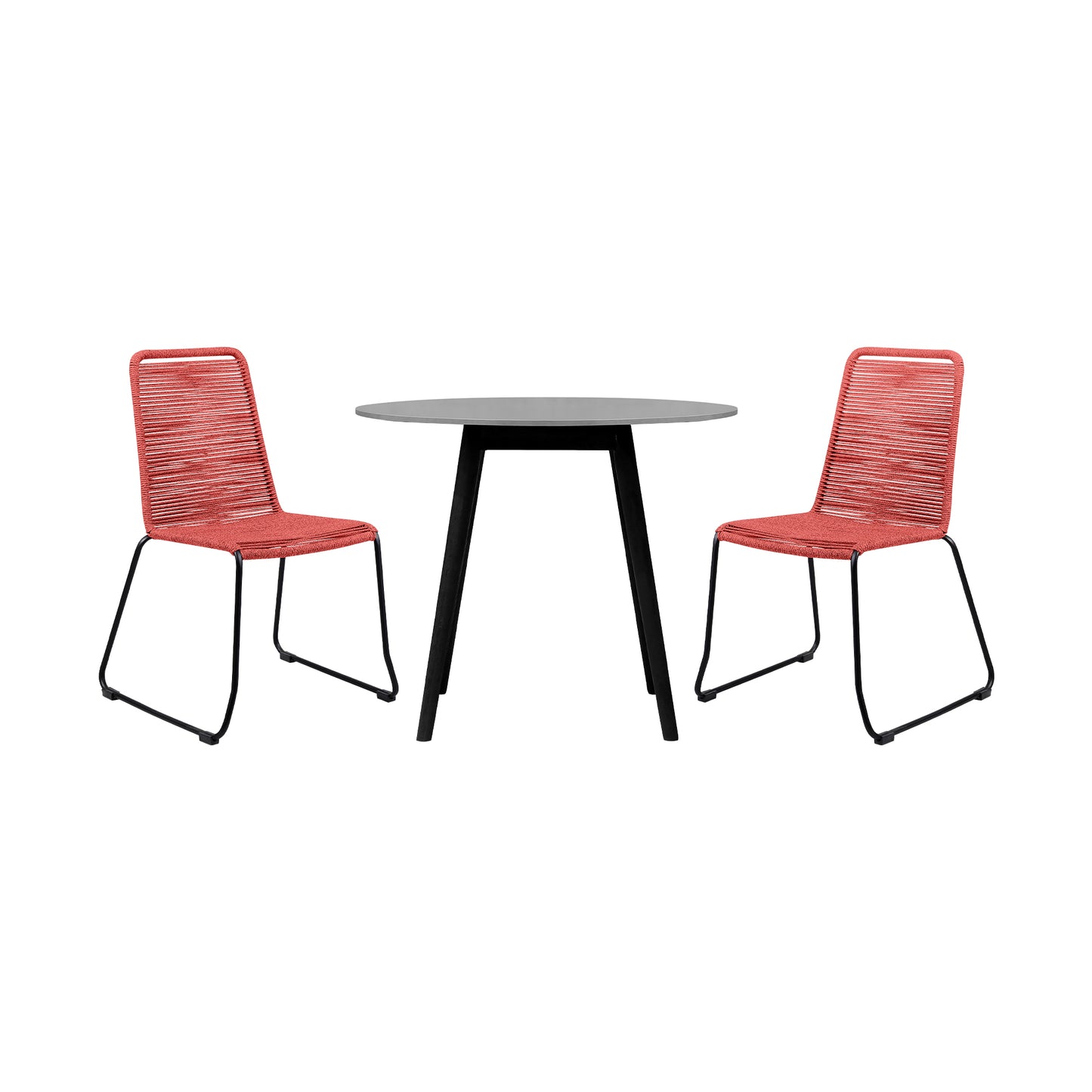 Sydney and Shasta 3 Piece Patio 36" Dining Set in Black Eucalyptus Wood and Red