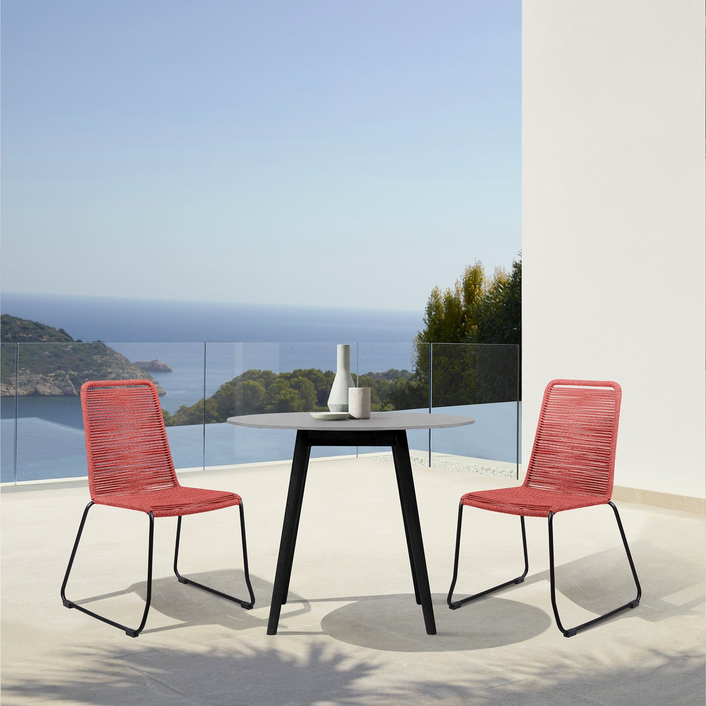 Sydney and Shasta 3 Piece Patio 36" Dining Set in Black Eucalyptus Wood and Red